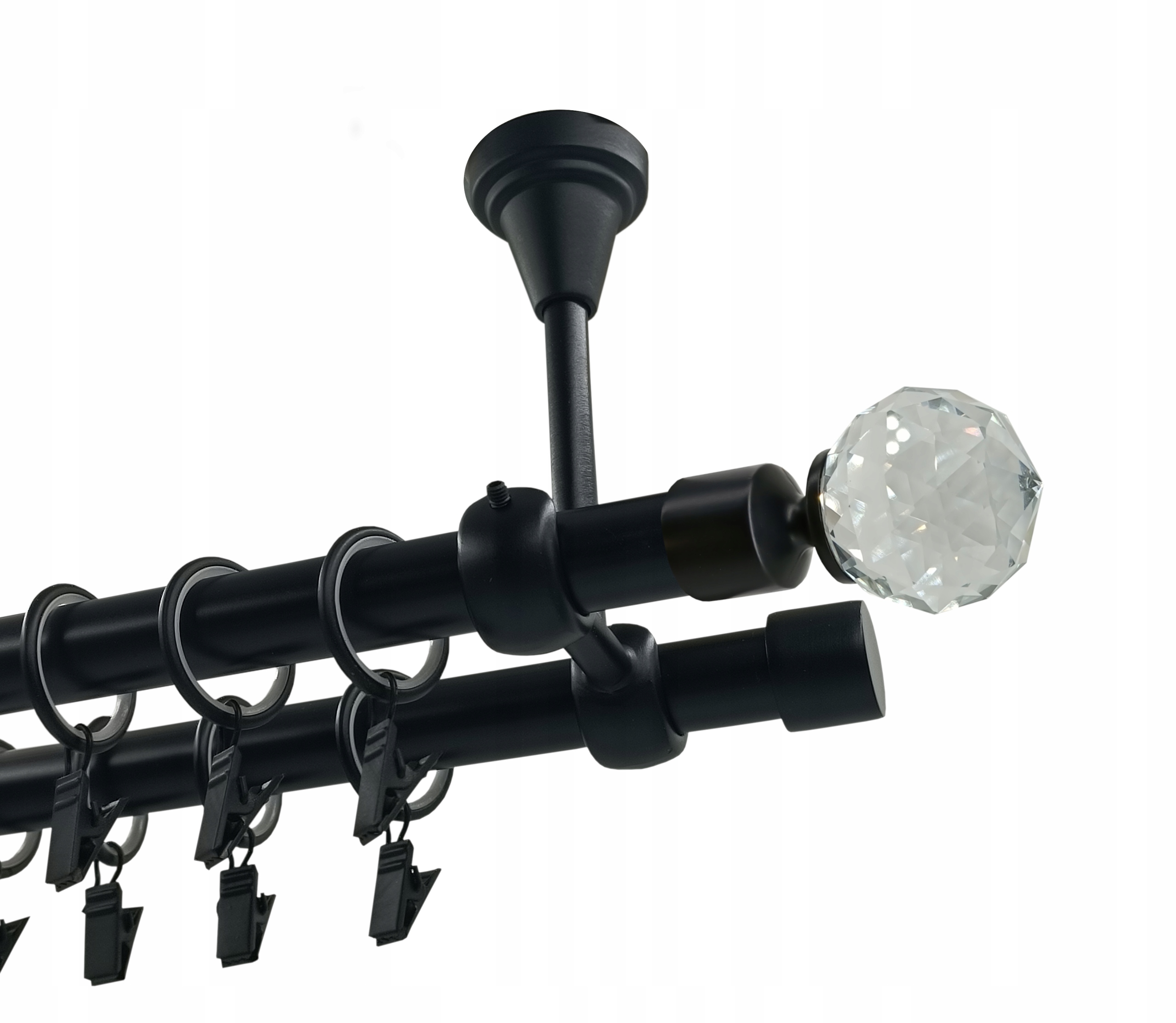 Garnýž dvojitá Kovový Strop 19+19 Černý Mat 180cm Kula Crystal