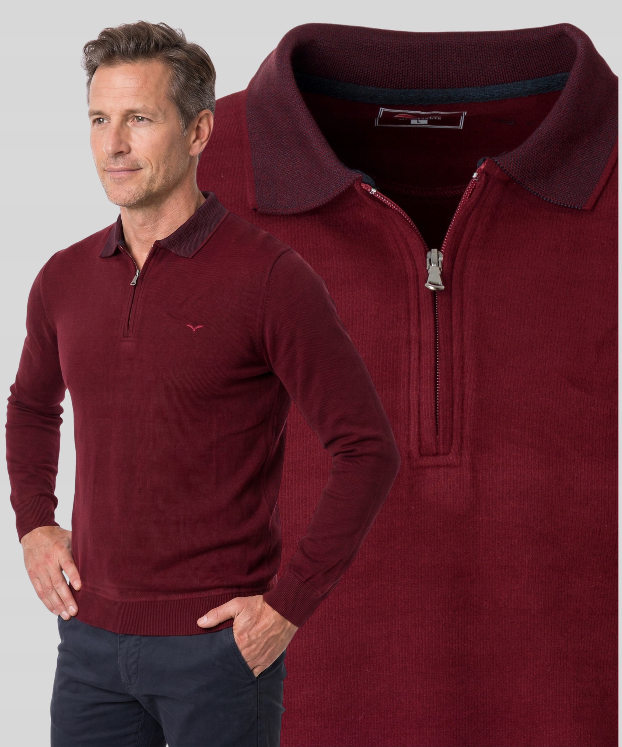 Bluza Męska Bawełniana Kr. Zamek Ciepła Bordowa Turecka Jesienna L