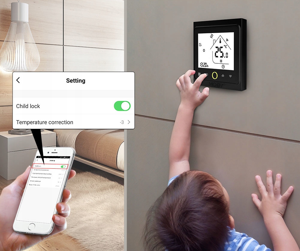 Termostat do mat i siłowników termoelektrycznych smart Czarny WIFI TUYA Marka Moes