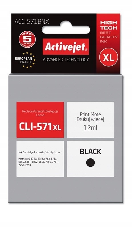 Activejet ACC-571BNX Tusz (zamiennik Canon CLI-571XLBk Supreme 12 ml