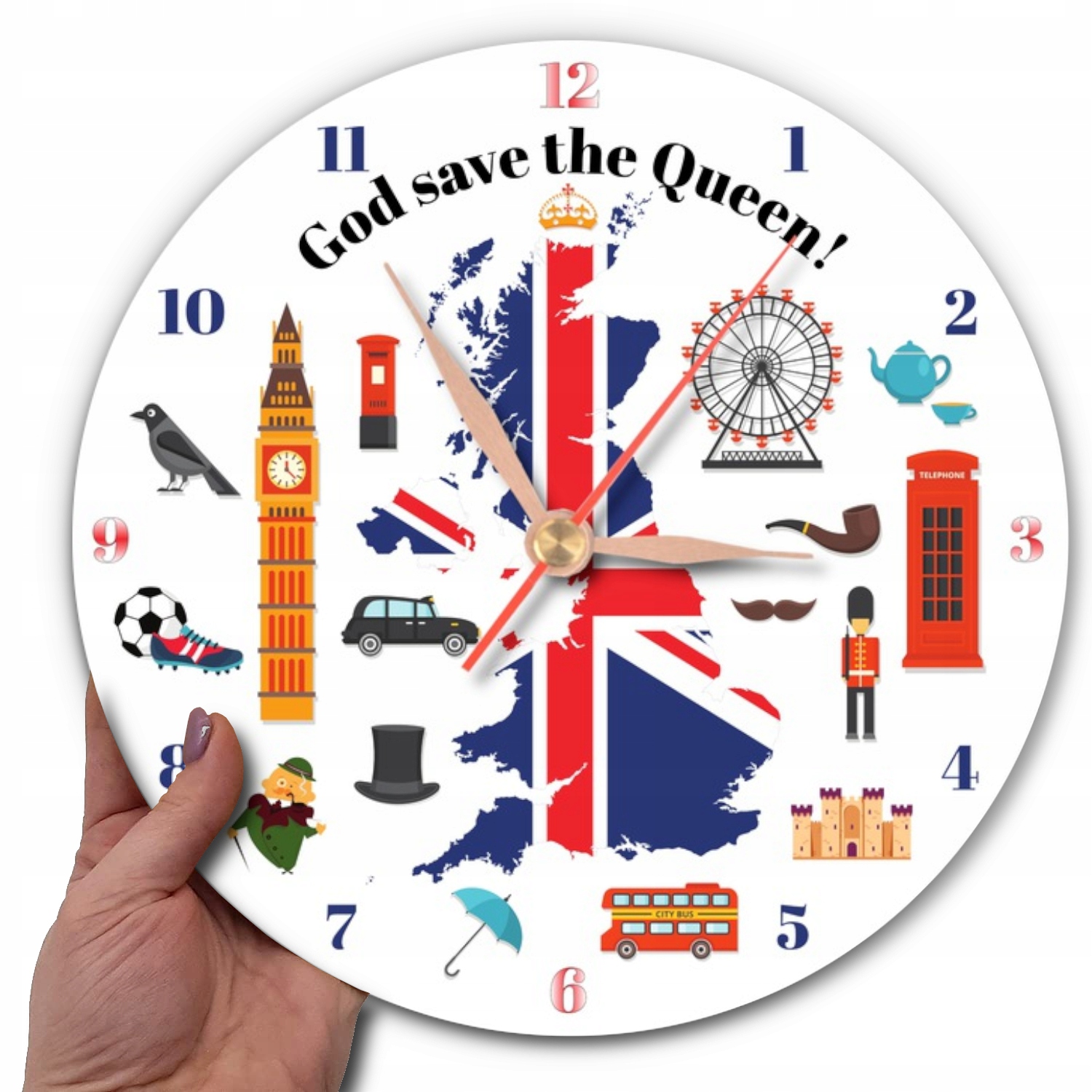 Zegar ścienny Anglia Wielka Brytania symbole flaga Zasilanie baterie