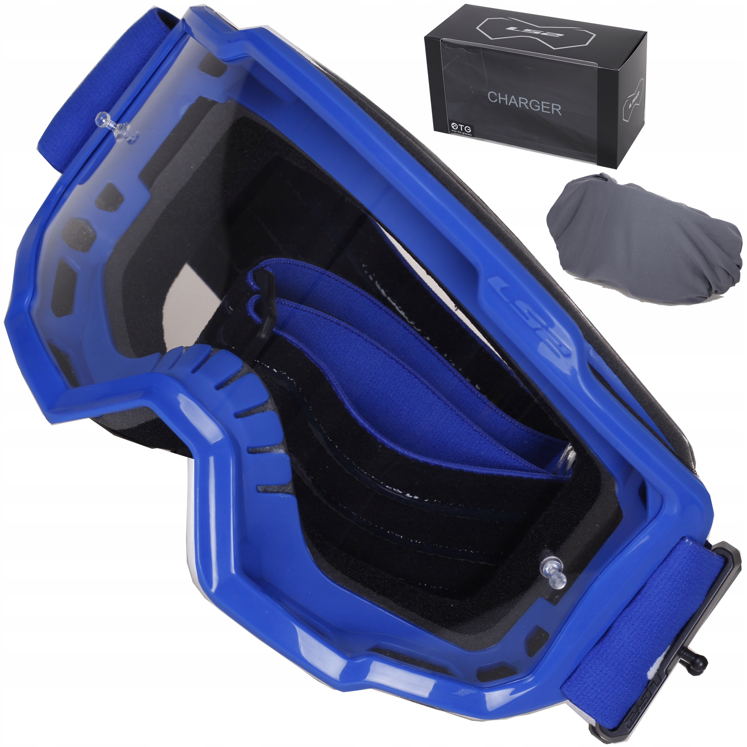 GOGLE CROSS ENDURO MOTOCROSS ATV LS2 CHARGER BLUE niebieskie