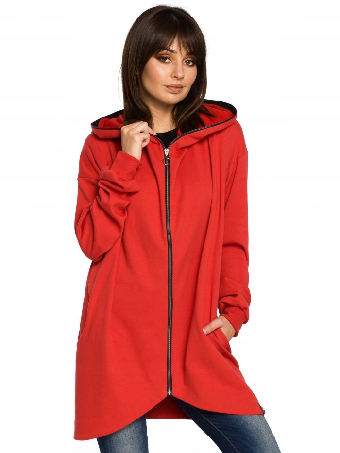 

Eu L/XL B054 Długa zasuwana bluza z kapturem - cze