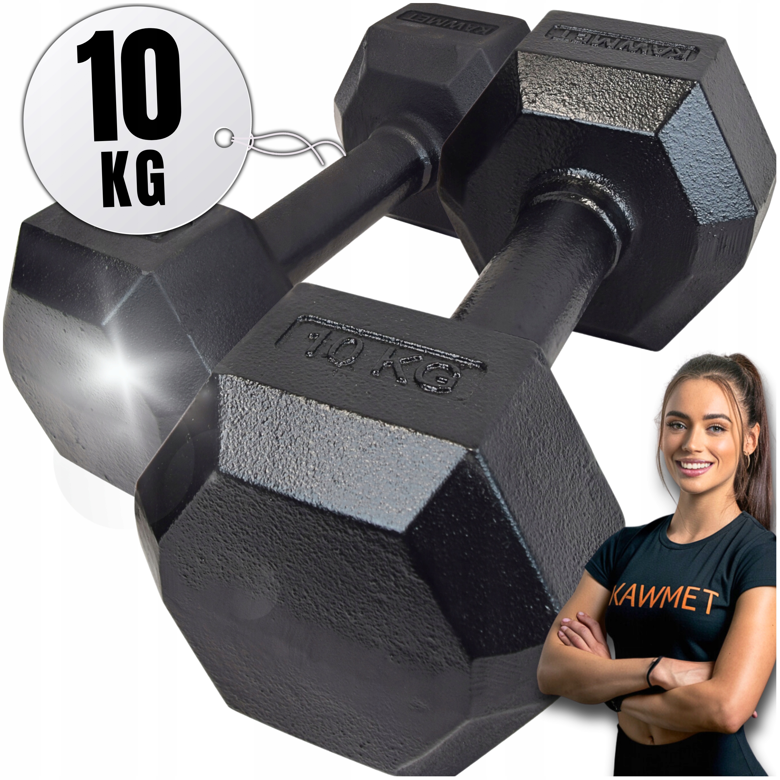 Hantle żeliwne Hex hexagonalne Kawmet 2x10kg siłownia domowa do ćwiczeń