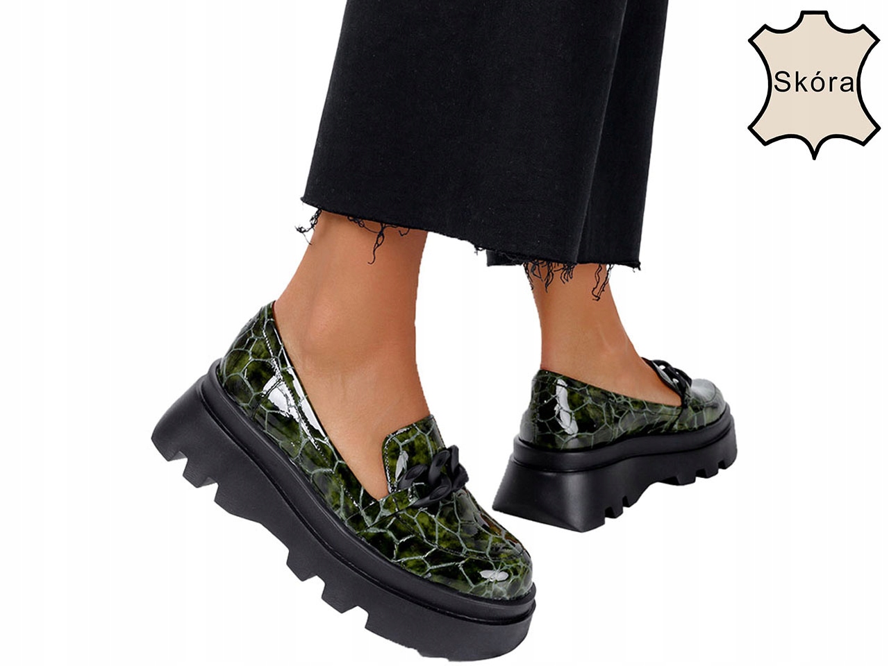 MOKASYNY LAKIEROWANE NA PLATFORMIE POLSKA SKÓRA 39