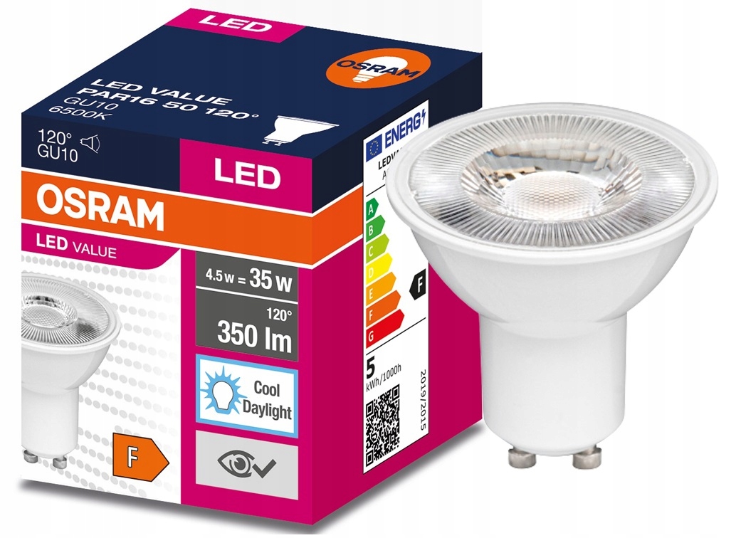 

Osram reflektor Value Led 4.5W=35W 6500K GU10 120°