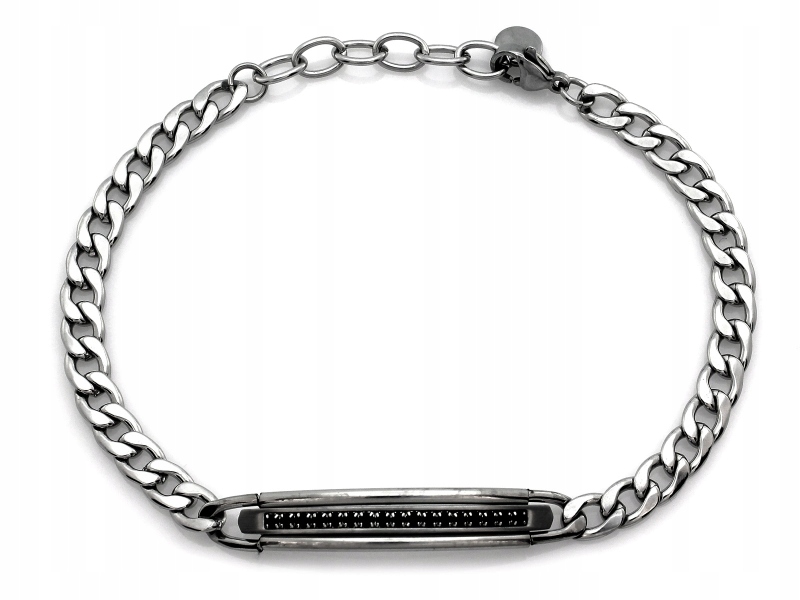 Náramek řetízek ocelový 7 mm černé zirkony velikost 22 jako dárek