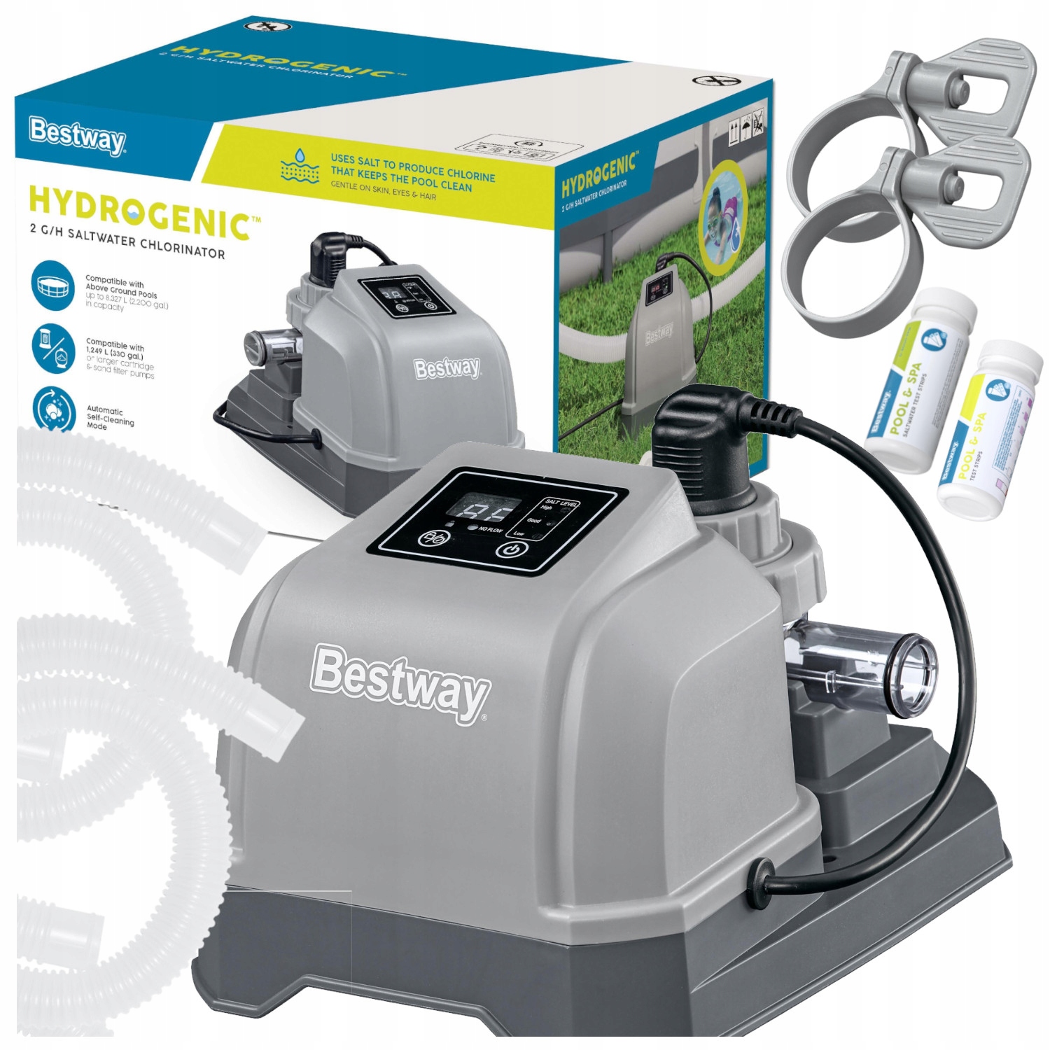 Generátor chloru pro zahradní bazény 2 g/h testovací proužky Bestway 58773