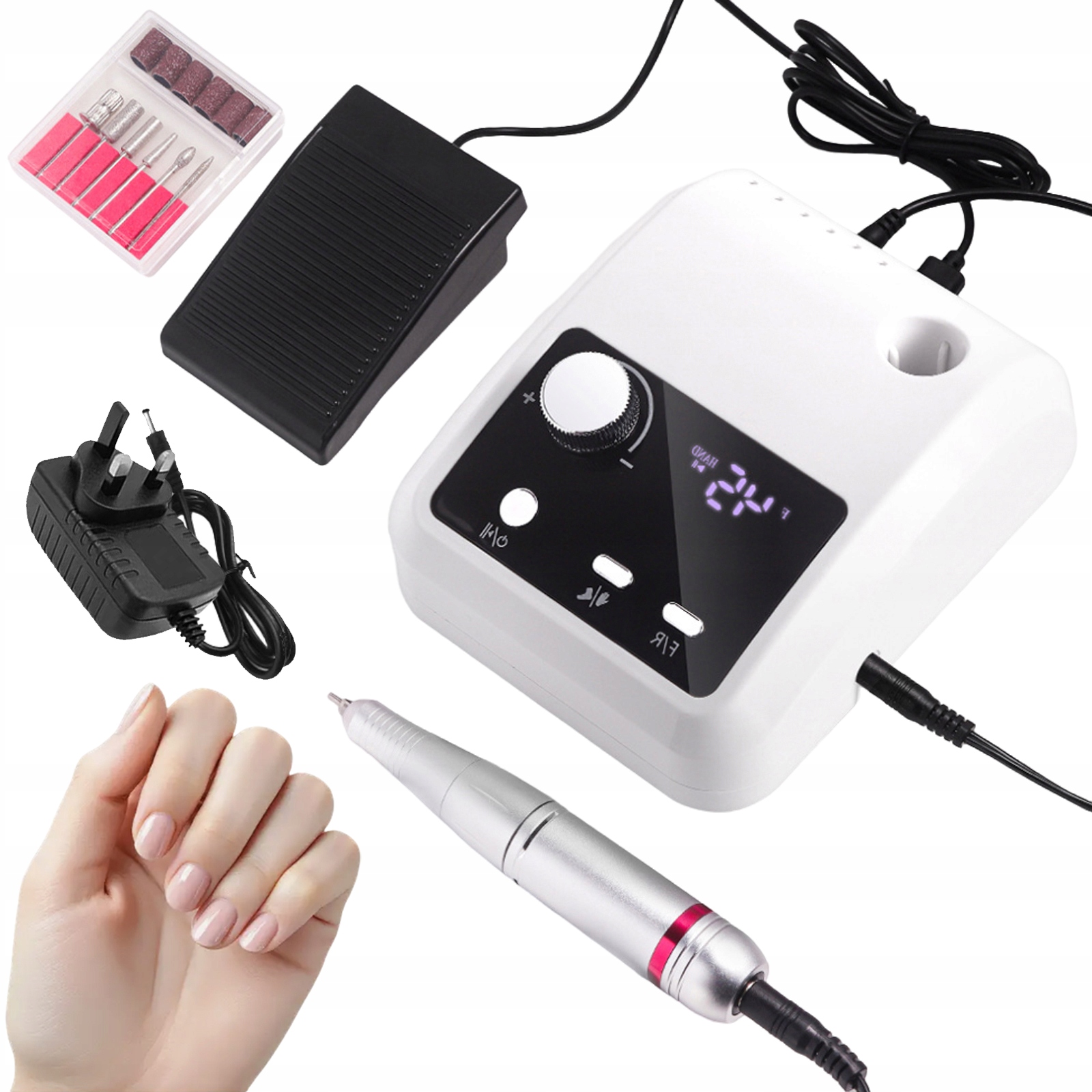 Elektrický Pilník Na Nehty Manikúra Profesionální 45000 Rpm Sada Bílá