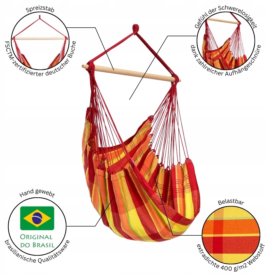 AMAZONAS XL Fotel Wiszący Brasil Ręcznie Wykonany w Brazylii Papaya — miniatura 2