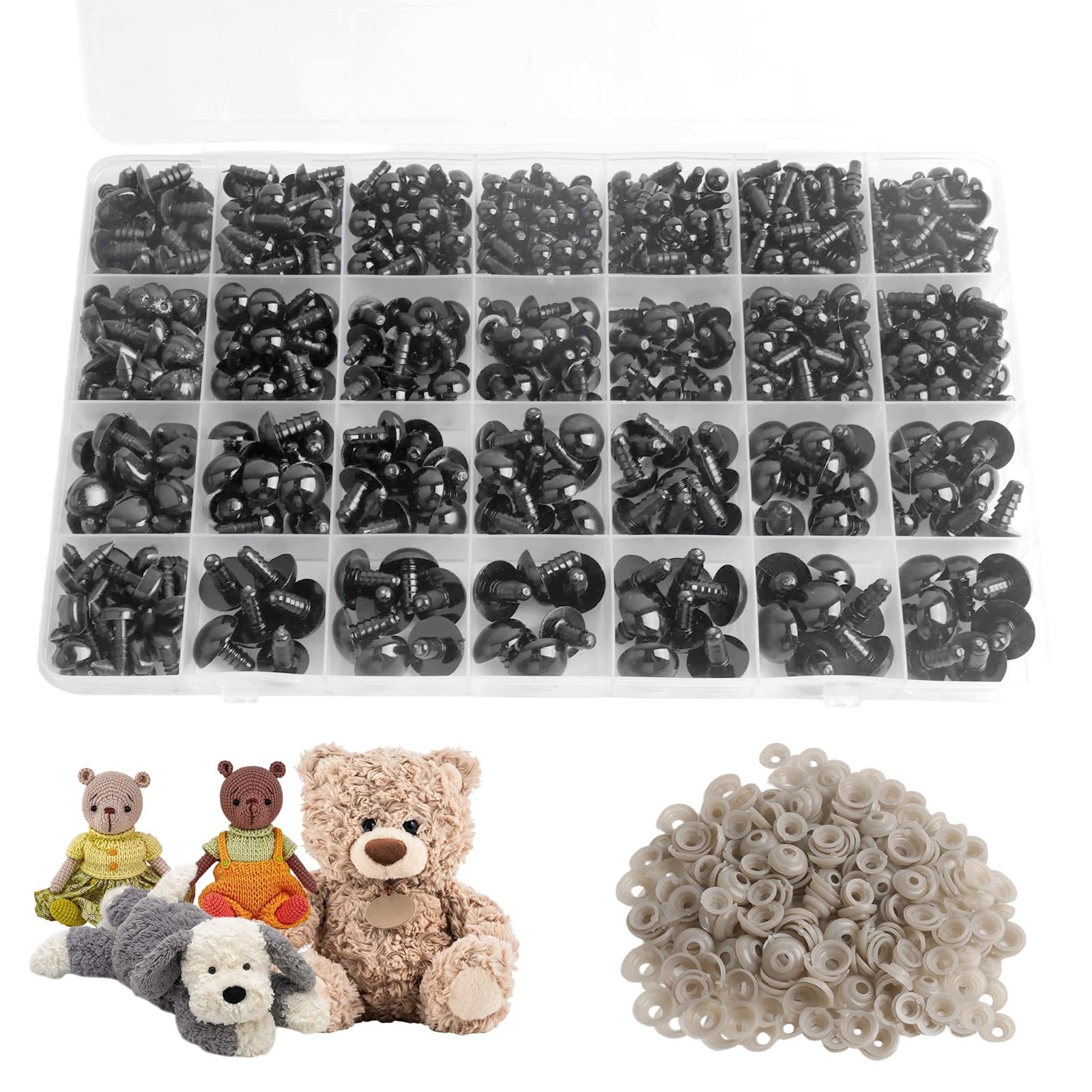 Oči Na Hračky Plastové Černé 1000 Ks Rozměry 6-14 MM Amigurumi