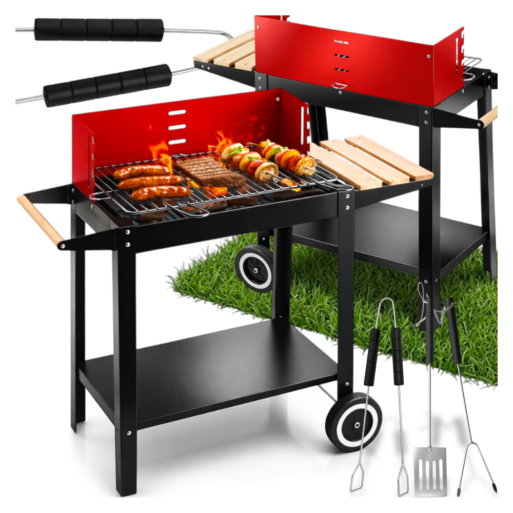 Zahradní Gril Na Dřevěné Uhlí Bbq, Neohřívací Police, Držák Na Kolečkách Příslušenství