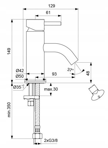 SZAFKA łazienkowa 65 cm z UMYWALKĄ wisząca POŁYSK BATERIA UMYWALKOWA chrom Materiał MDF