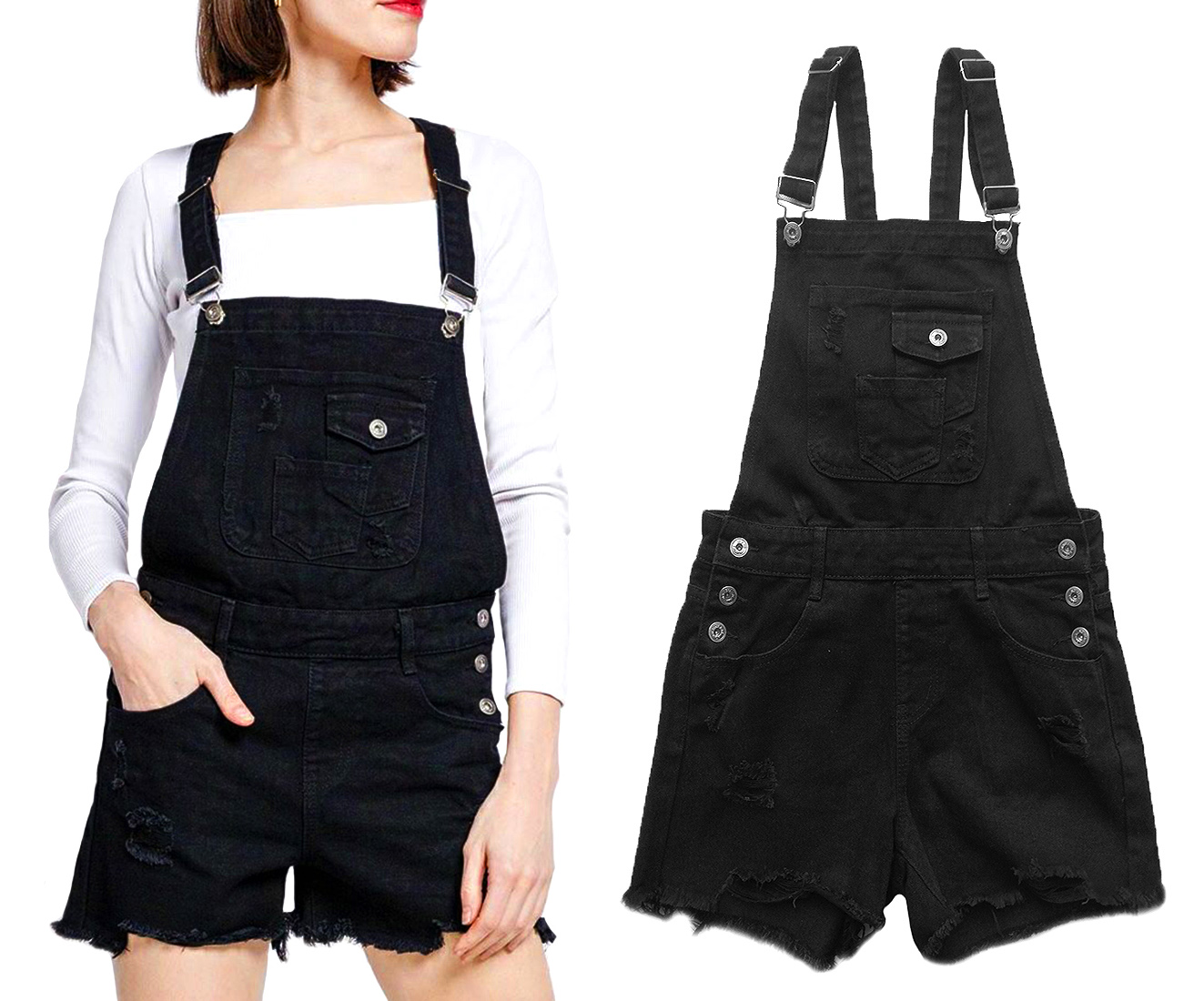 

Spodenki Ogrodniczki Czarne Krótkie Jeans Szorty