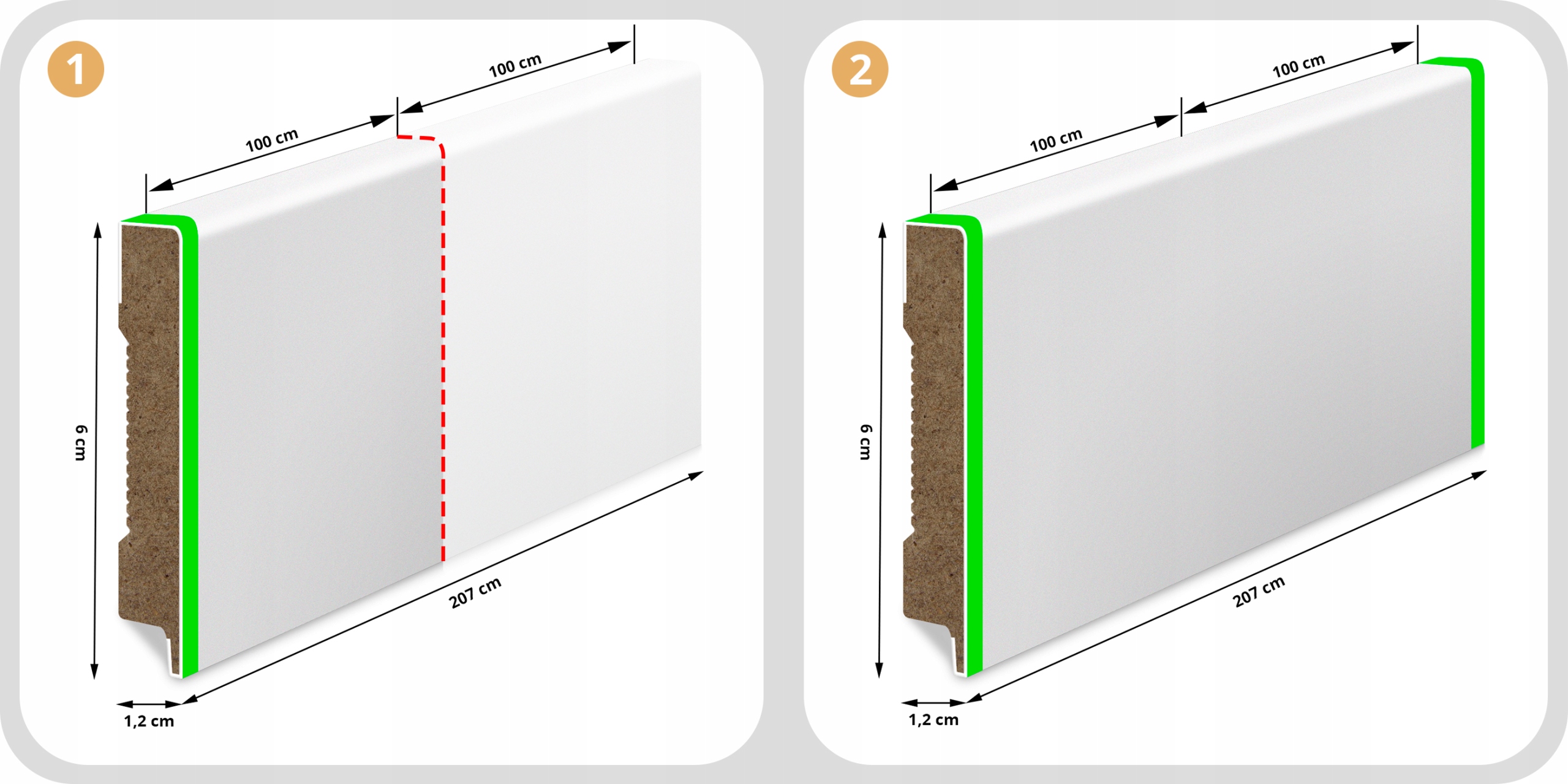 60x12 mm LISTWA PRZYPODŁOGOWA BIAŁA MDF DEKORACYJNA COKÓŁ Szerokość 12 mm