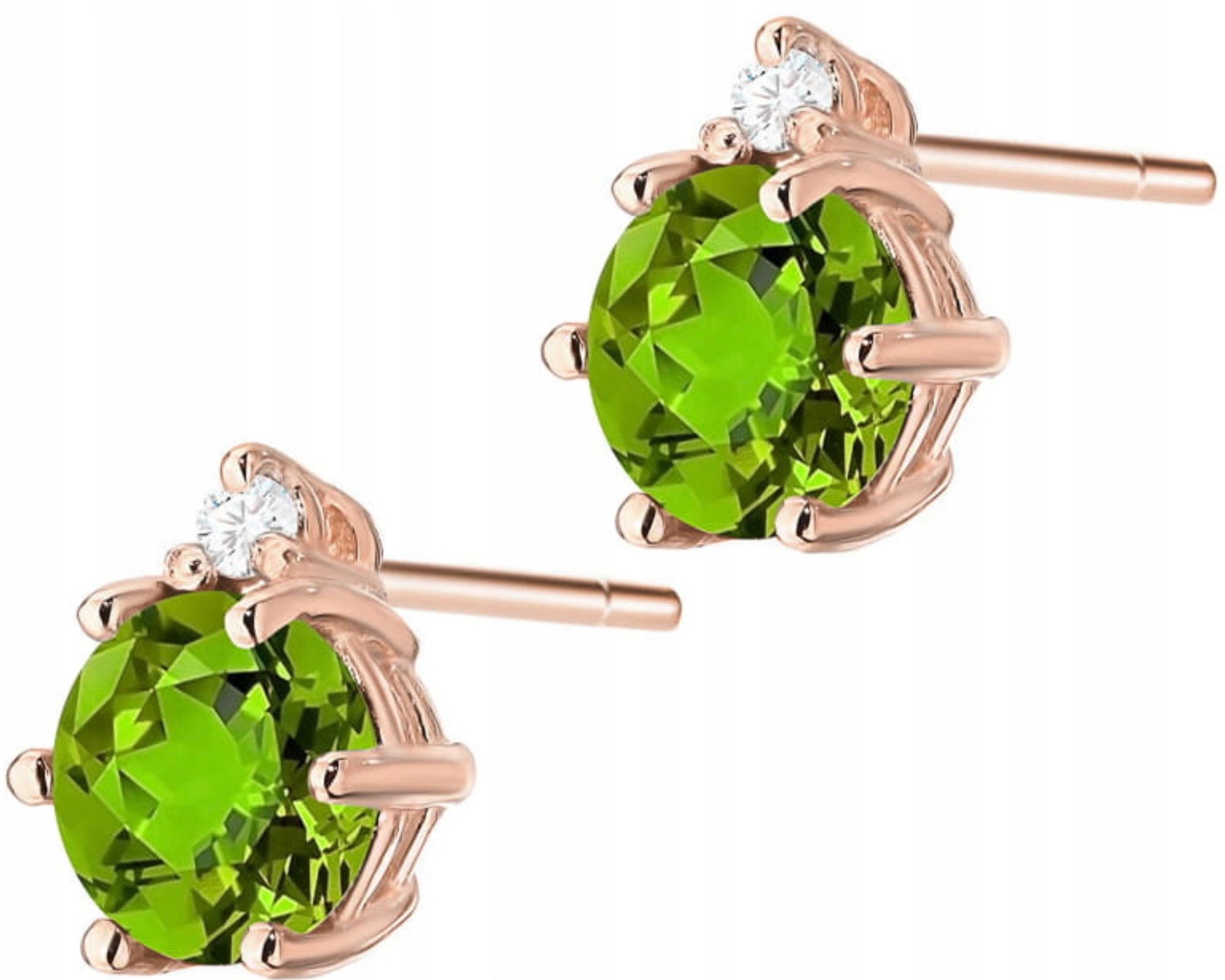 Růžové Zlato Náušnice Ryzost 585 Přírodní Kámen Olivín Brilianty Diamanty