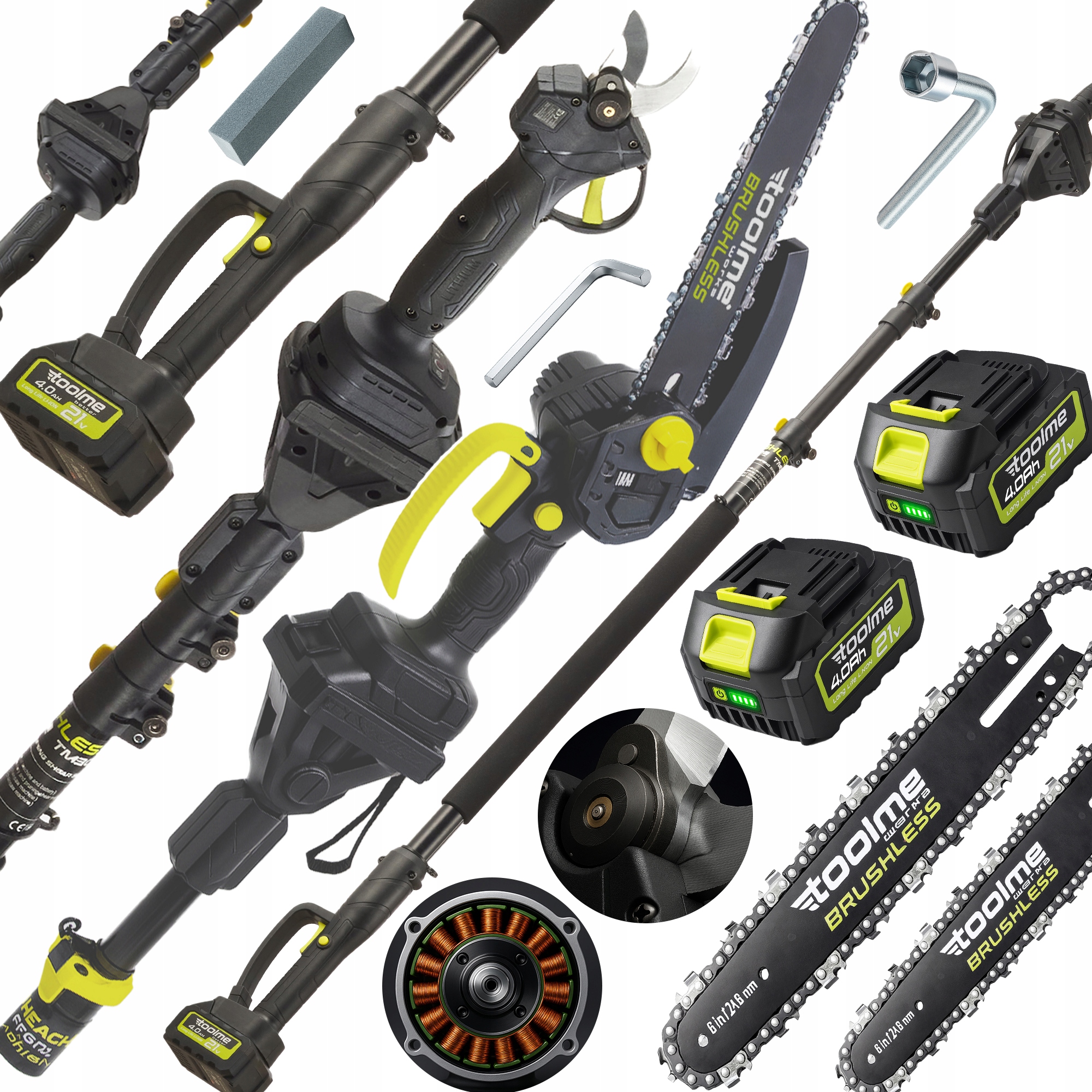 Akumulátorová pila Zahradní Nůžky Pila větví na výložníku tyč Toolme TM301