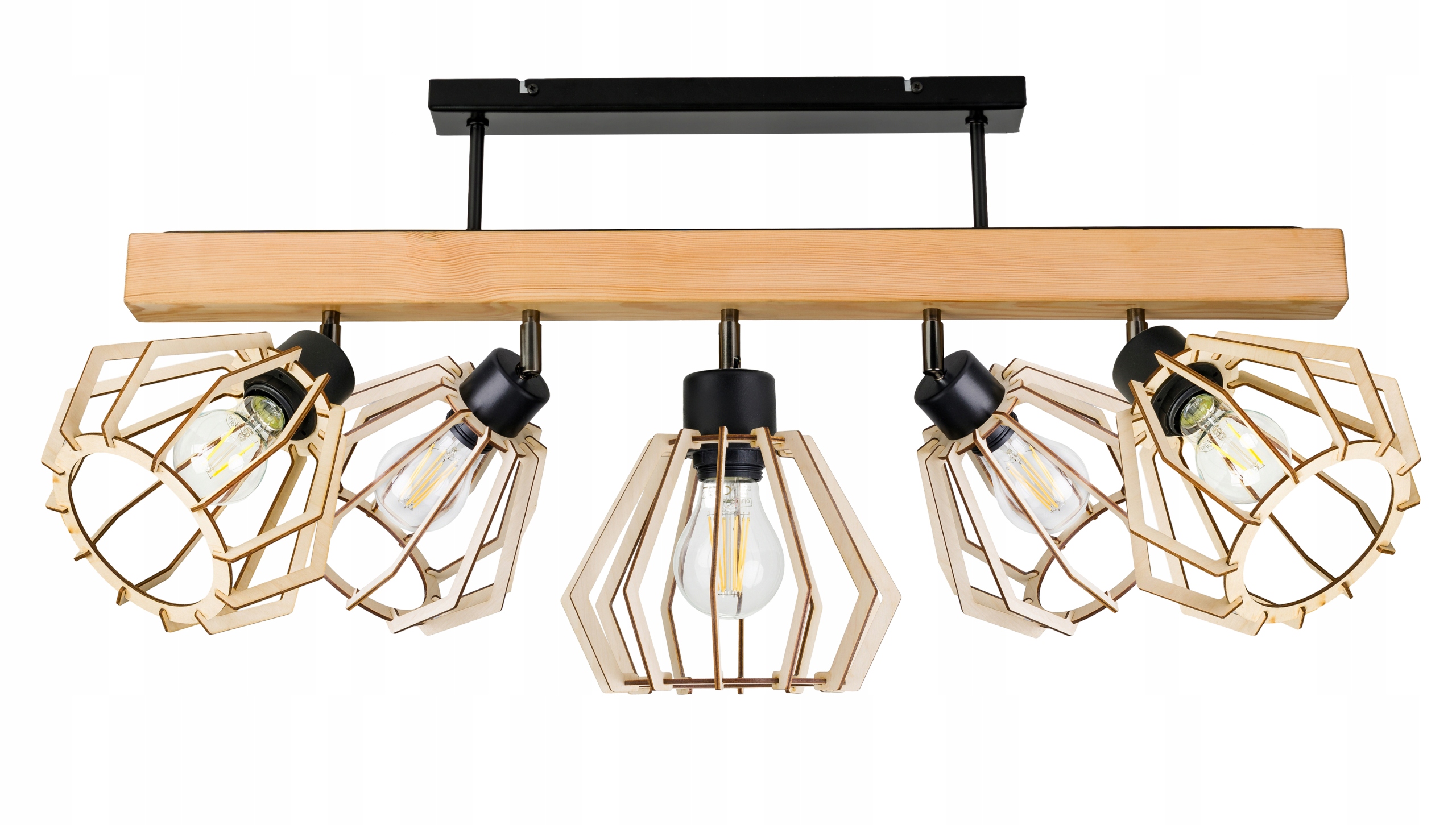 Dřevěná stropní lampa Lustr Stropní Svítidlo Loft Černá na 5x Klosz E27