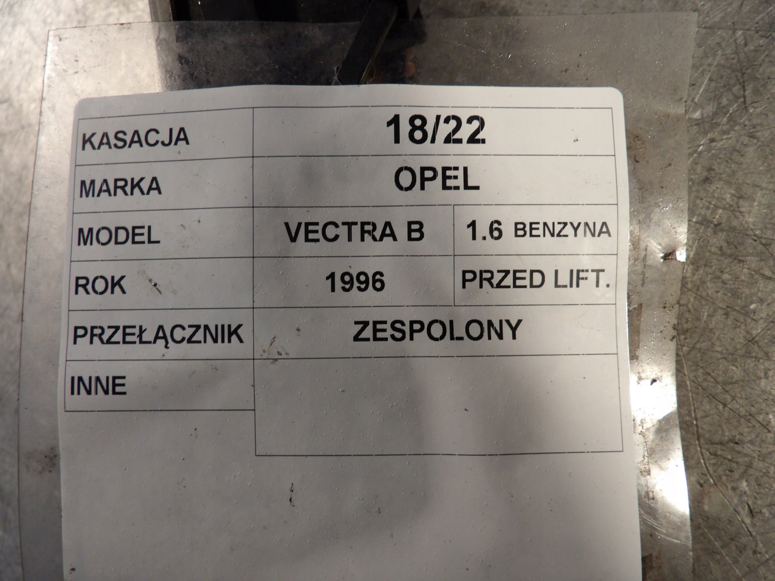 DEVIO LUCI TERGICRISTALLO TERGI Opel Vectra B 1,6B 09181010