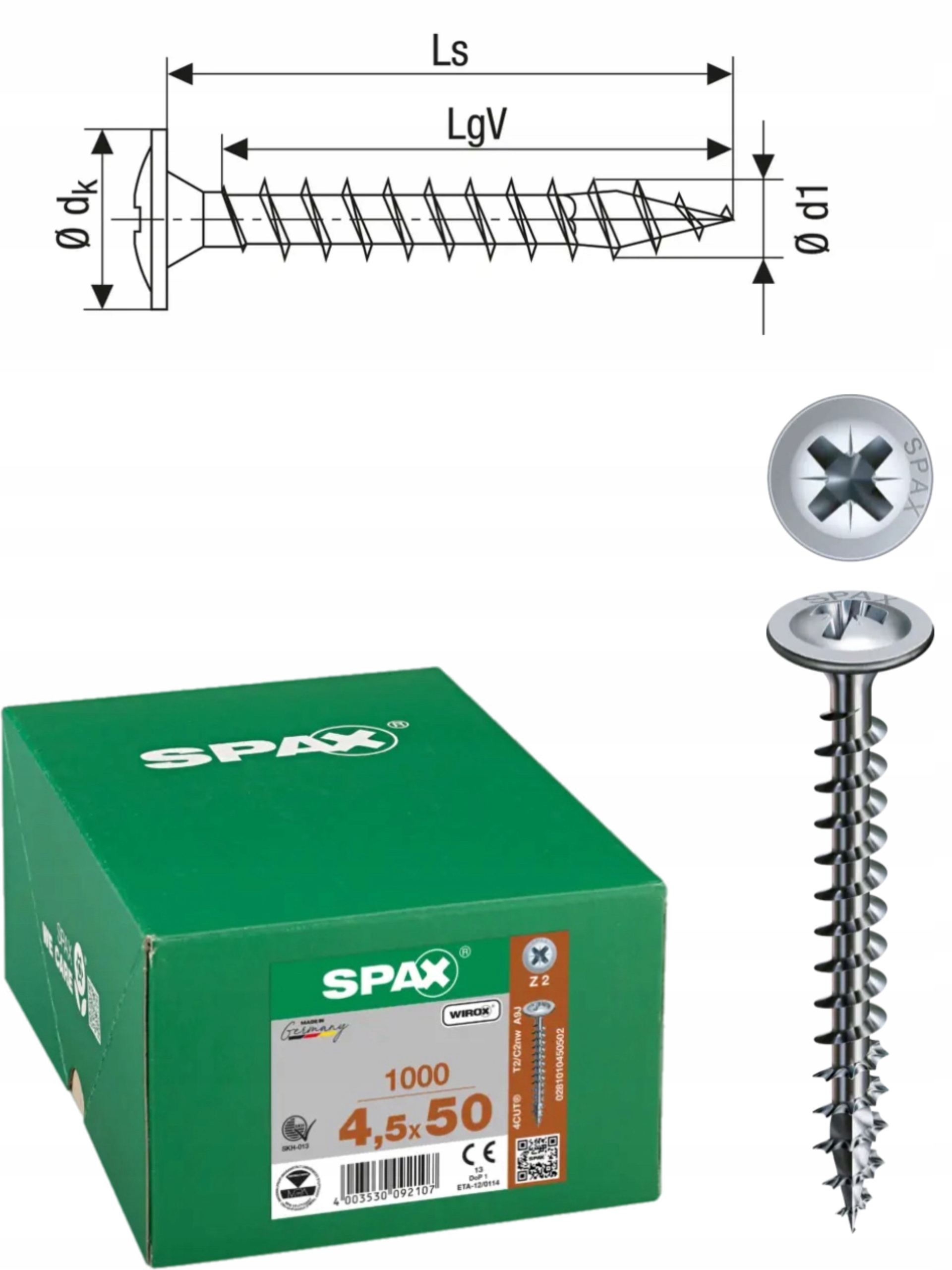 Univerzální šroub Wirox spax 4,5 x 50 Wirox podložka 1000 ks