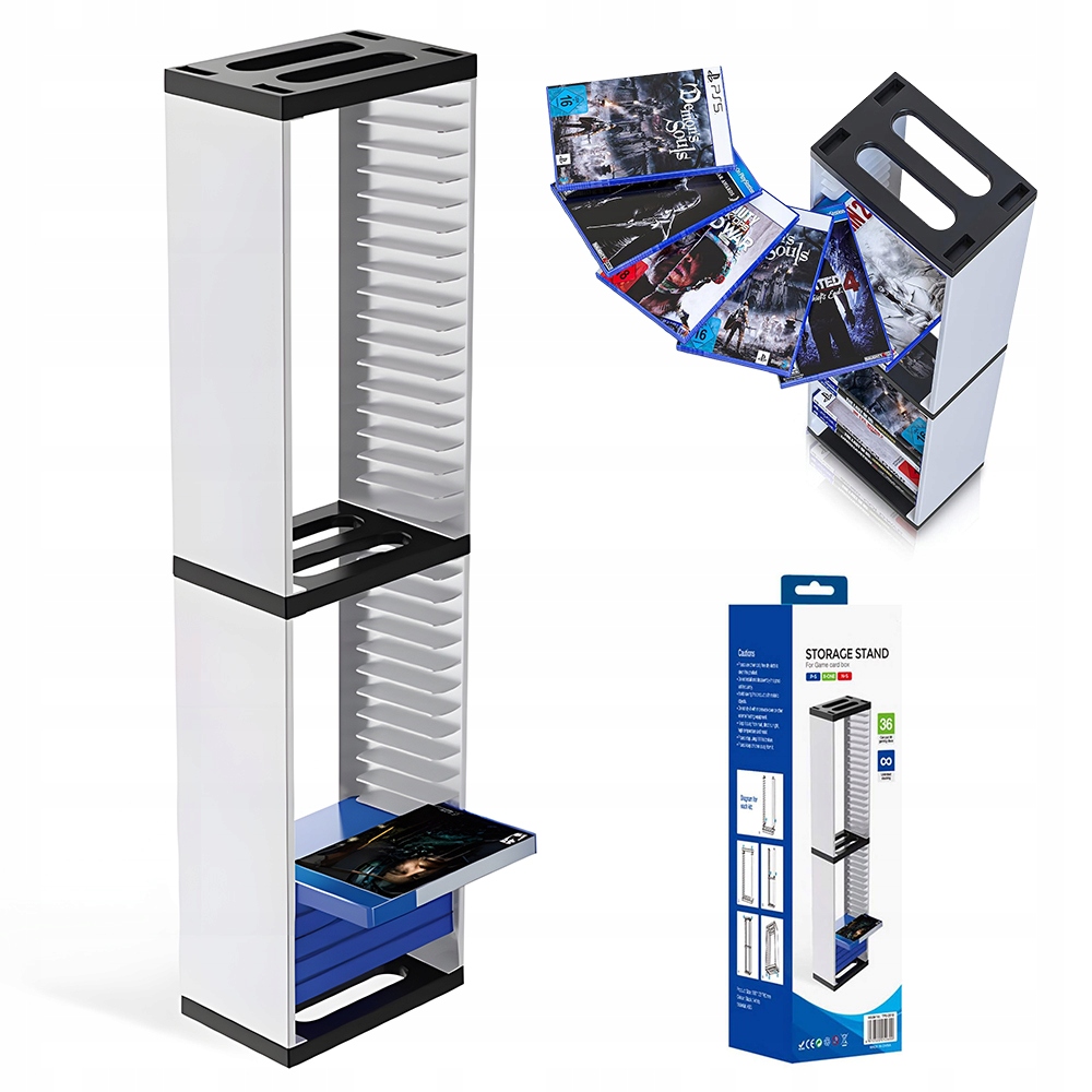 Regał Na Płyty Blu-ray Gry Pojemność 36 Do PS4 SLIM/PS5/XBOX Stabilny Biały
