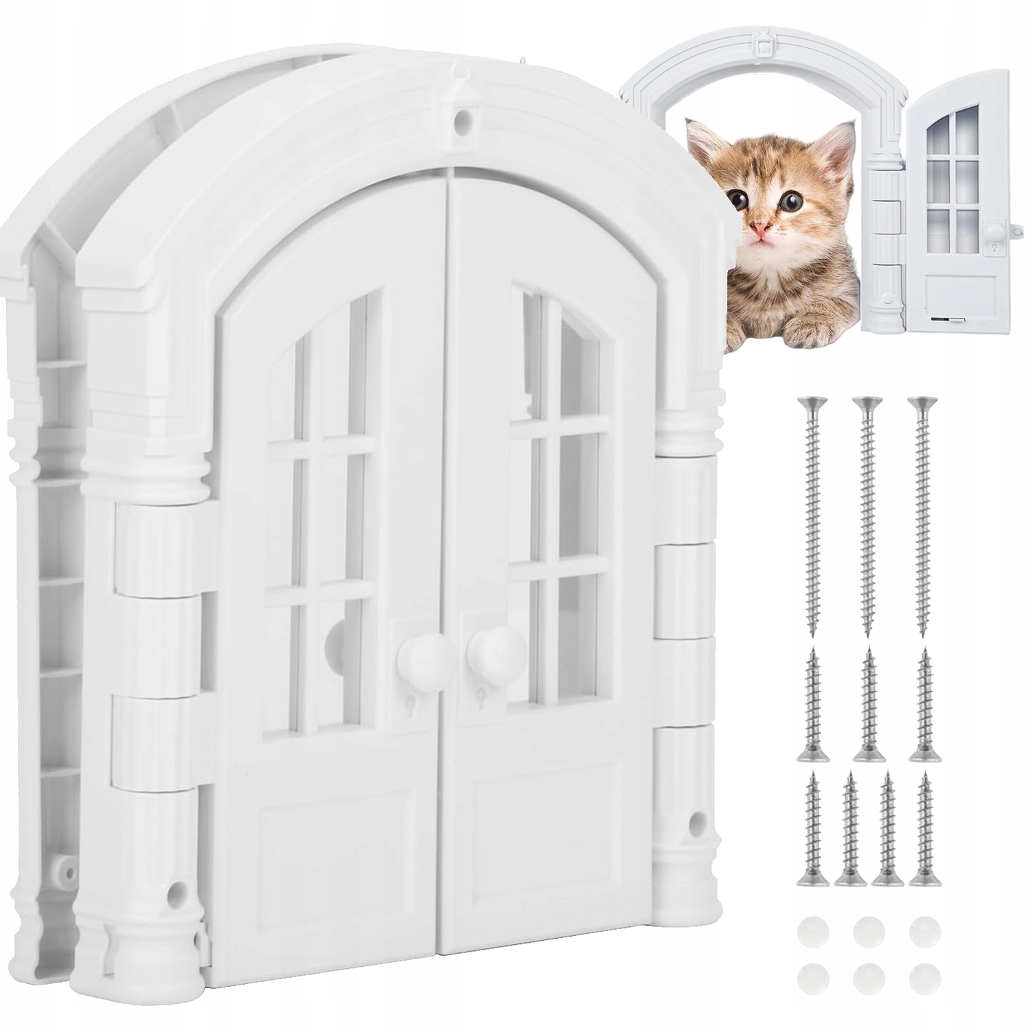 Levně Dveře Pro Kočky S Dveřním Panelem Dvojité Dveře Pro Zvířata 24 CM Bílé