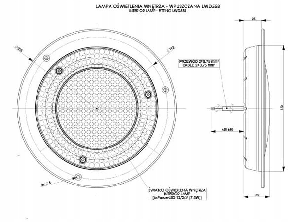 LWD558 - Светодиодная лампа внутреннего освещения 12/24V встраиваемая cz