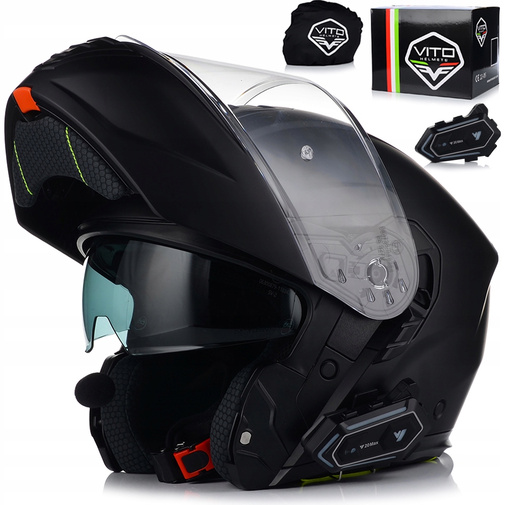 Motocyklová Prilba Vito Furio Čierna Čeľusťová Podložka Interkom Vito Bluetooth