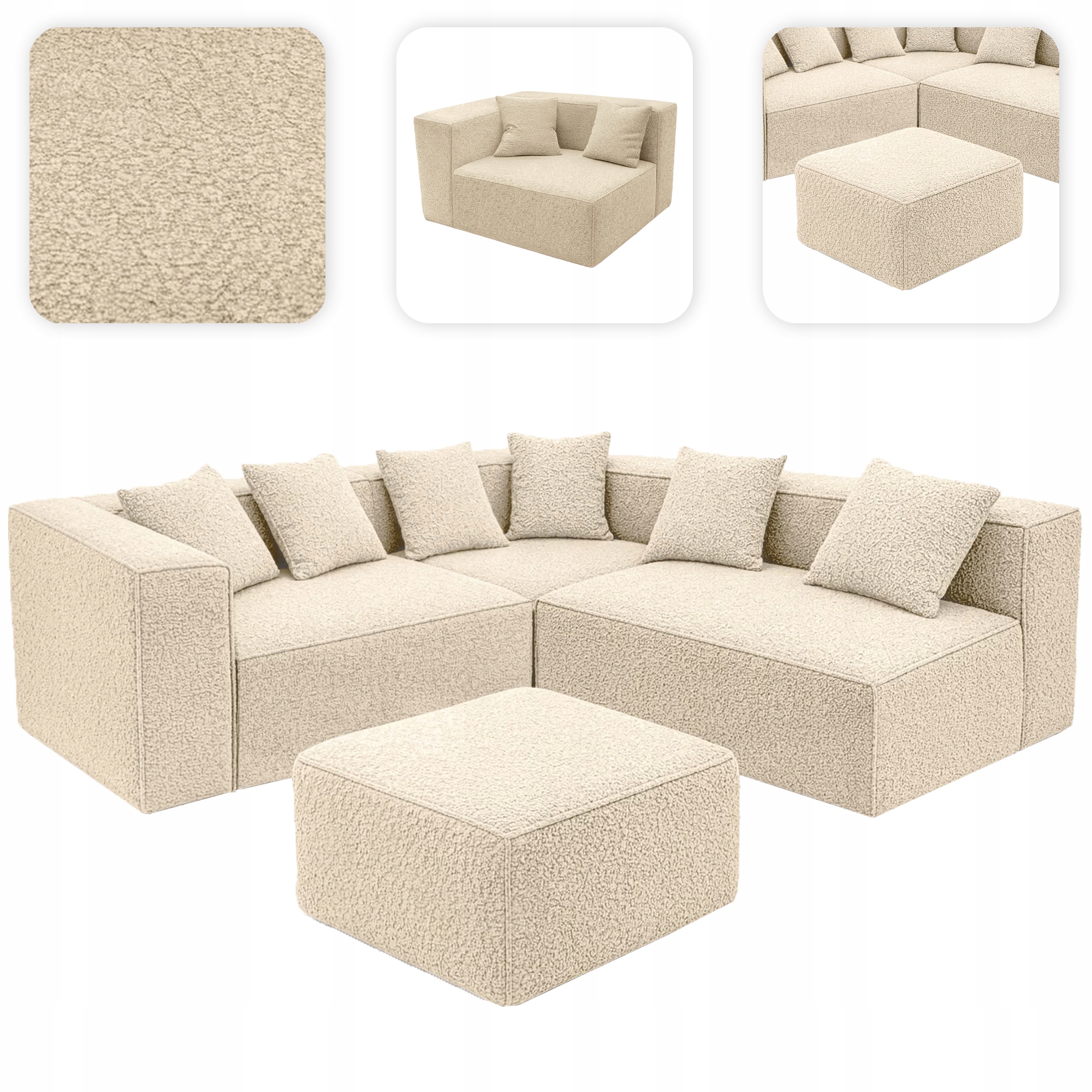 Rohová Sedací Souprava Boucle Moderní Velká do obývacího pokoje Béžová Cerio