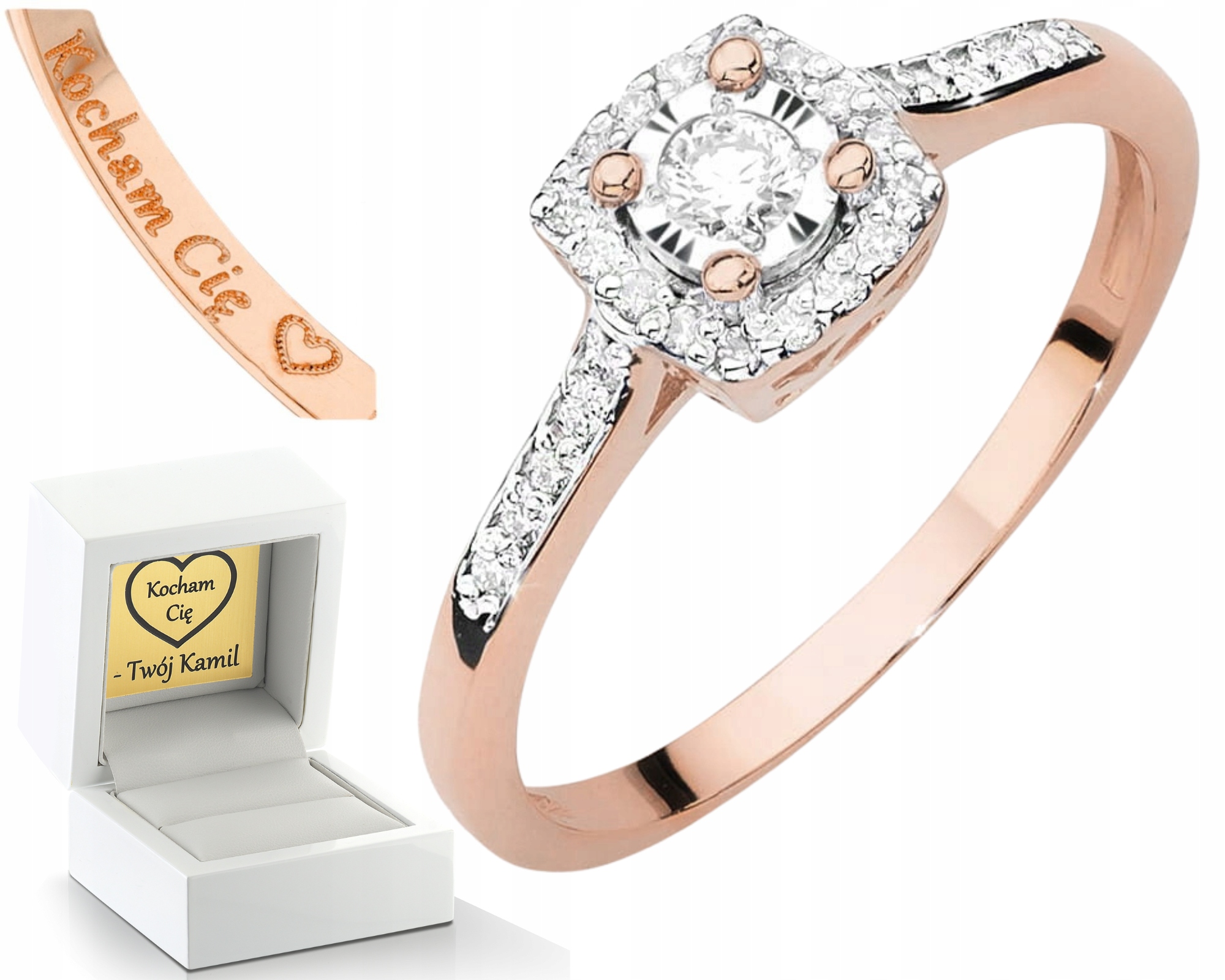 Růžové Zlato Prstýnek S Laboratorními Brilianty Gravírování 585 Dárek