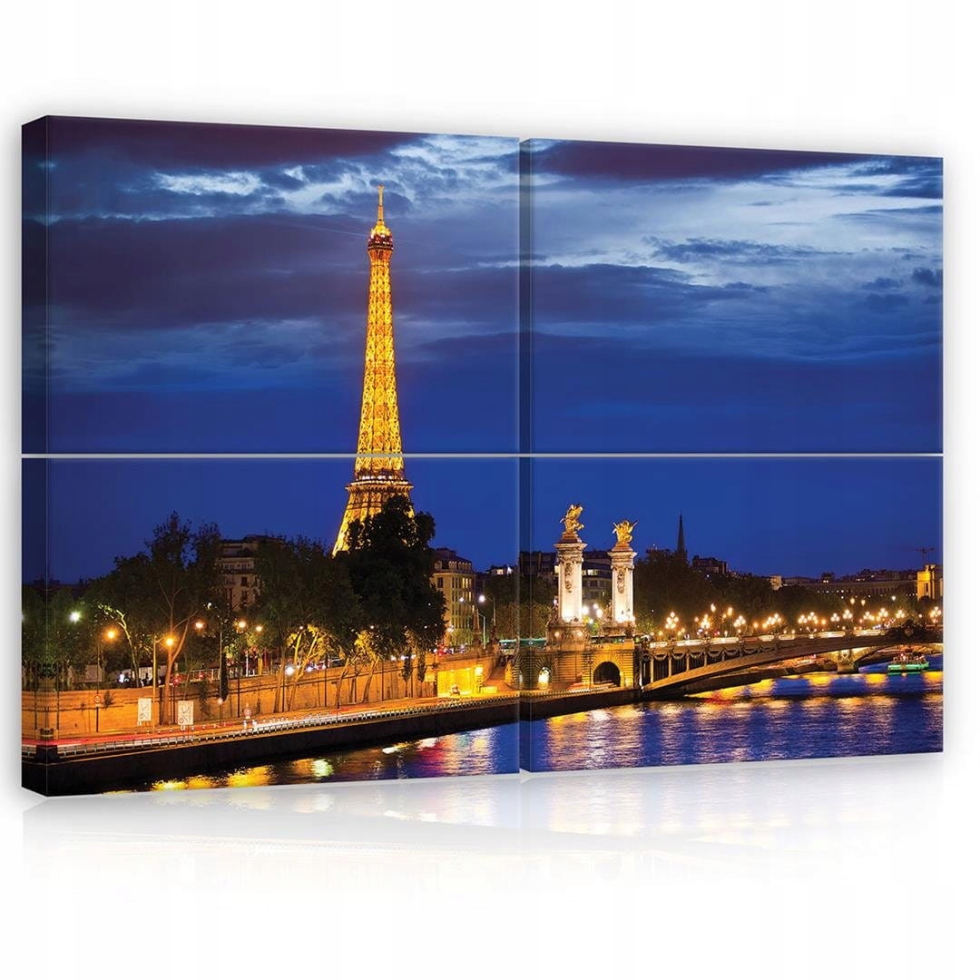 Obraz 120x80 Paríž v noci Eiffelova veža Seina most svetlo mesto Francúzsko