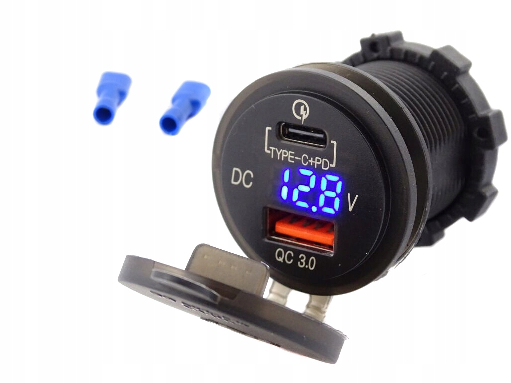 

Motocyklowe Gniazdo Usb QC3.0 Woltomierz 12V 24V