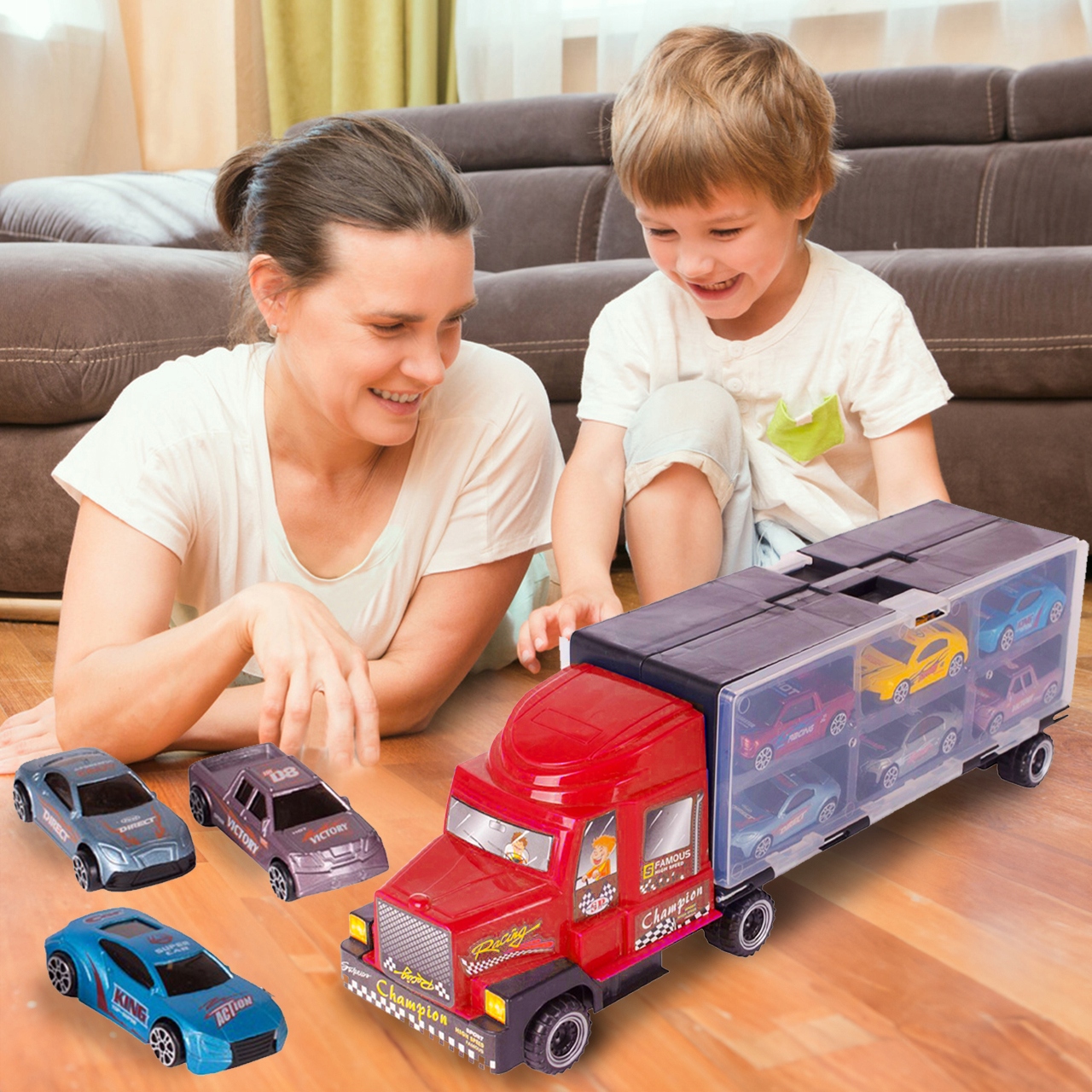 CIĘŻARÓWKA Z METALOWYMI AUTAMI TIR I LAWETA POJAZD Model MalPlay