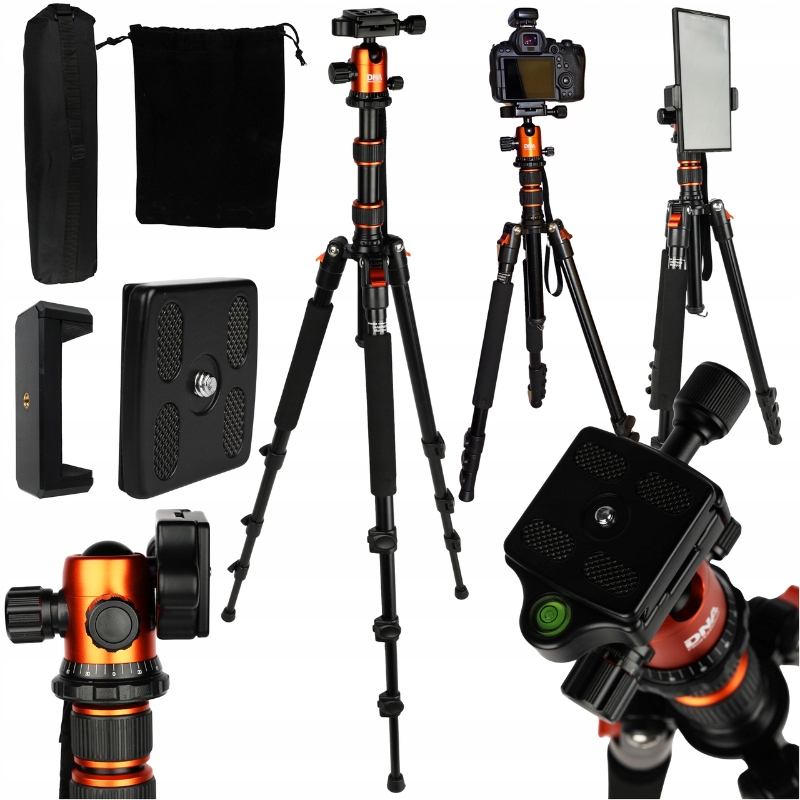 Statyw Fotograficzny Tripod Regulowany Z Uchwytem Na Telefon 170CM 8KG Dna