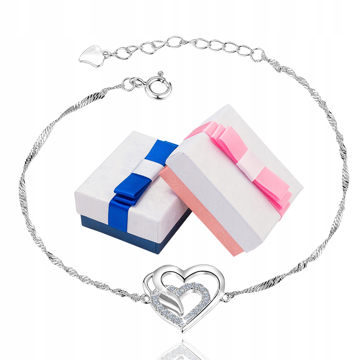 

Srebrna Bransoletka 925 Serce Rodowana Srebro