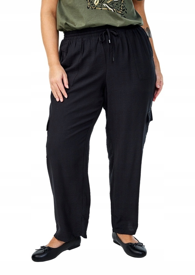 Plus Size Zizzi Černé Kapsáče Rovné Nohavice 496D 60