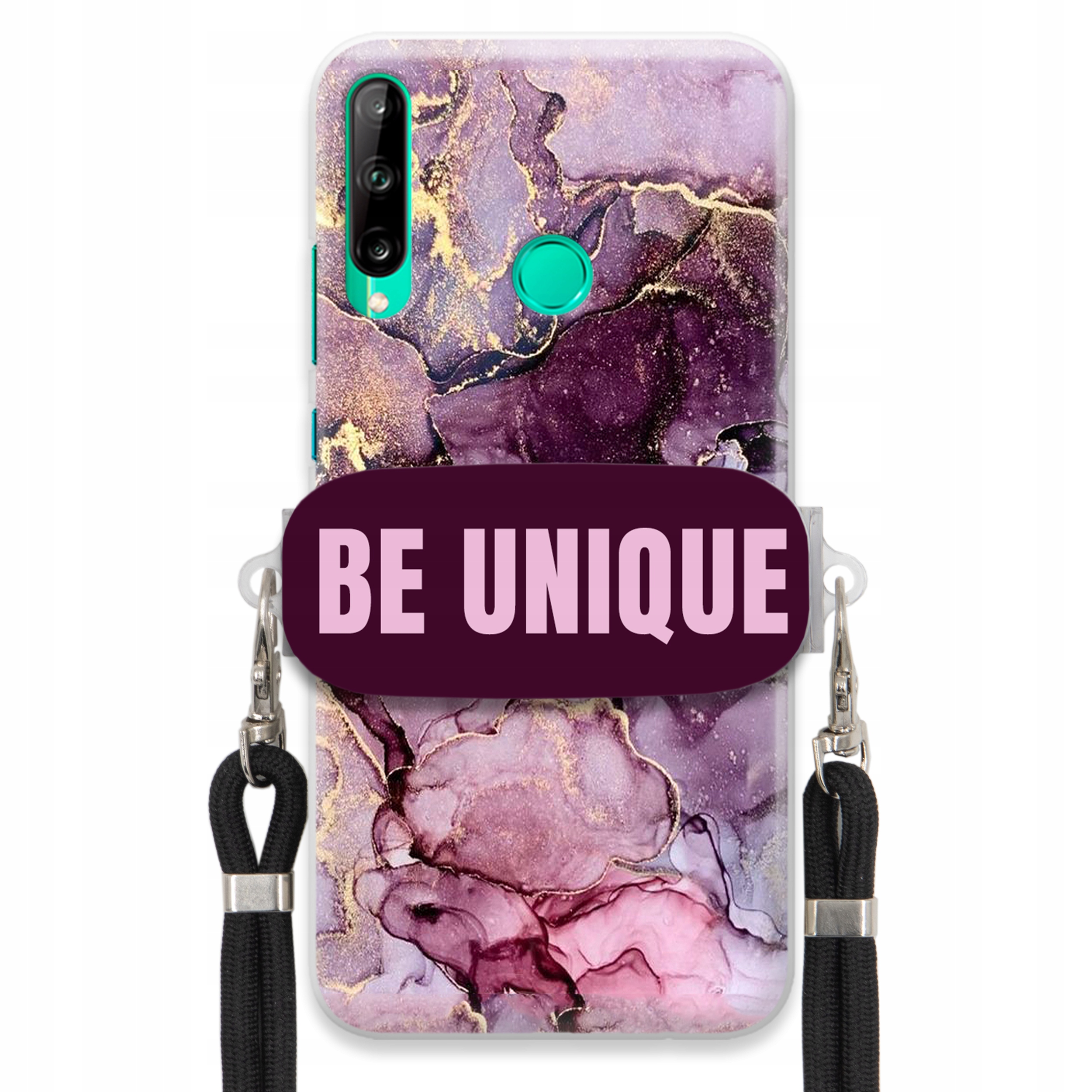 Pouzdro pro Huawei P40 Lite E Case úchytka na šňůrku Černá Fialová Mramorová