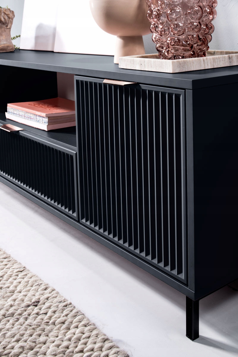 STOLIK SZAFKA LS-4 RTV-165 ryflowane fronty INDIGO + CZARNE NOGI Głębokość mebla 40.6 cm