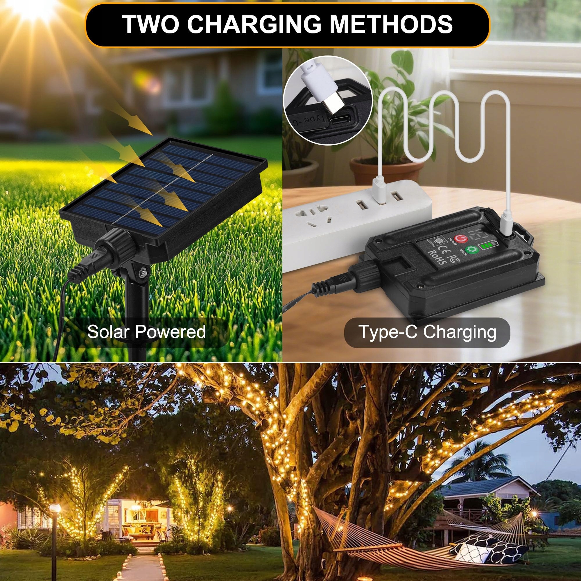 TACOBEY Girlanda Solarna 20M 200 LED USB Solarna Oświetlenie Zewnętrzne — miniatura 2