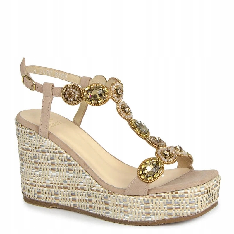 Kordel 2490 Béžové Kožené Sandály S Ozdobnými Kamínky 39