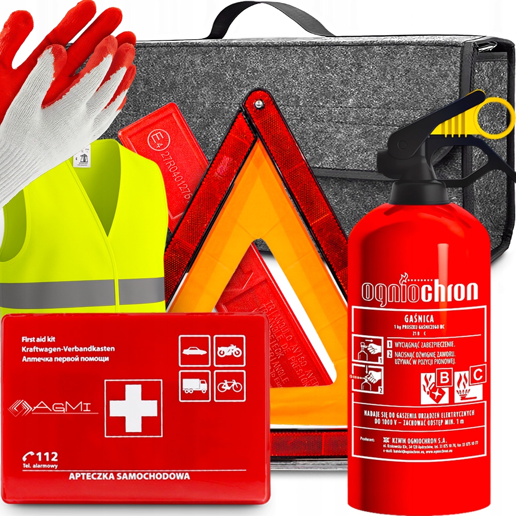 Hasicí Přístroj 1 Kg Výstražný Trojúhelník Pouzdro Vesta Lékárnička Taška Do Zavazadlového Prostoru