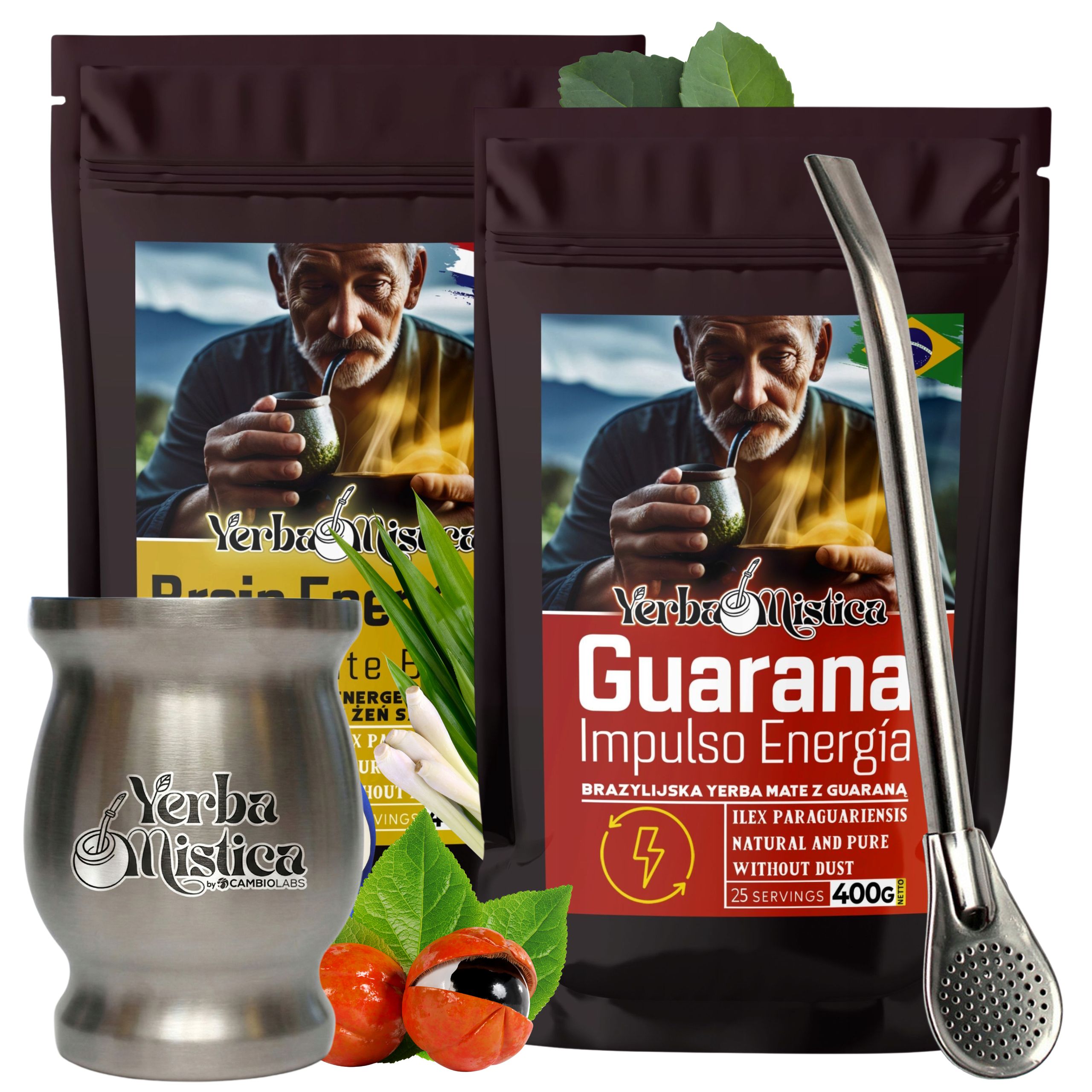 Sada čajů Yerba Mate Povzbuzení Guarana Matero Termoska Bombilla 19 Cm