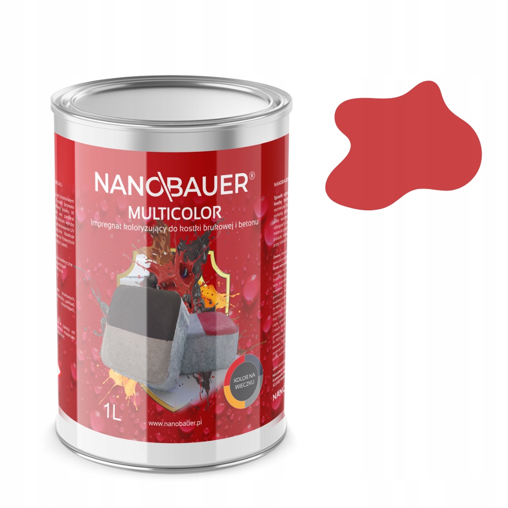 Impregnat farba kolor CZERWONY 2w1 do kostki brukowej bruku NANOBAUER 1L