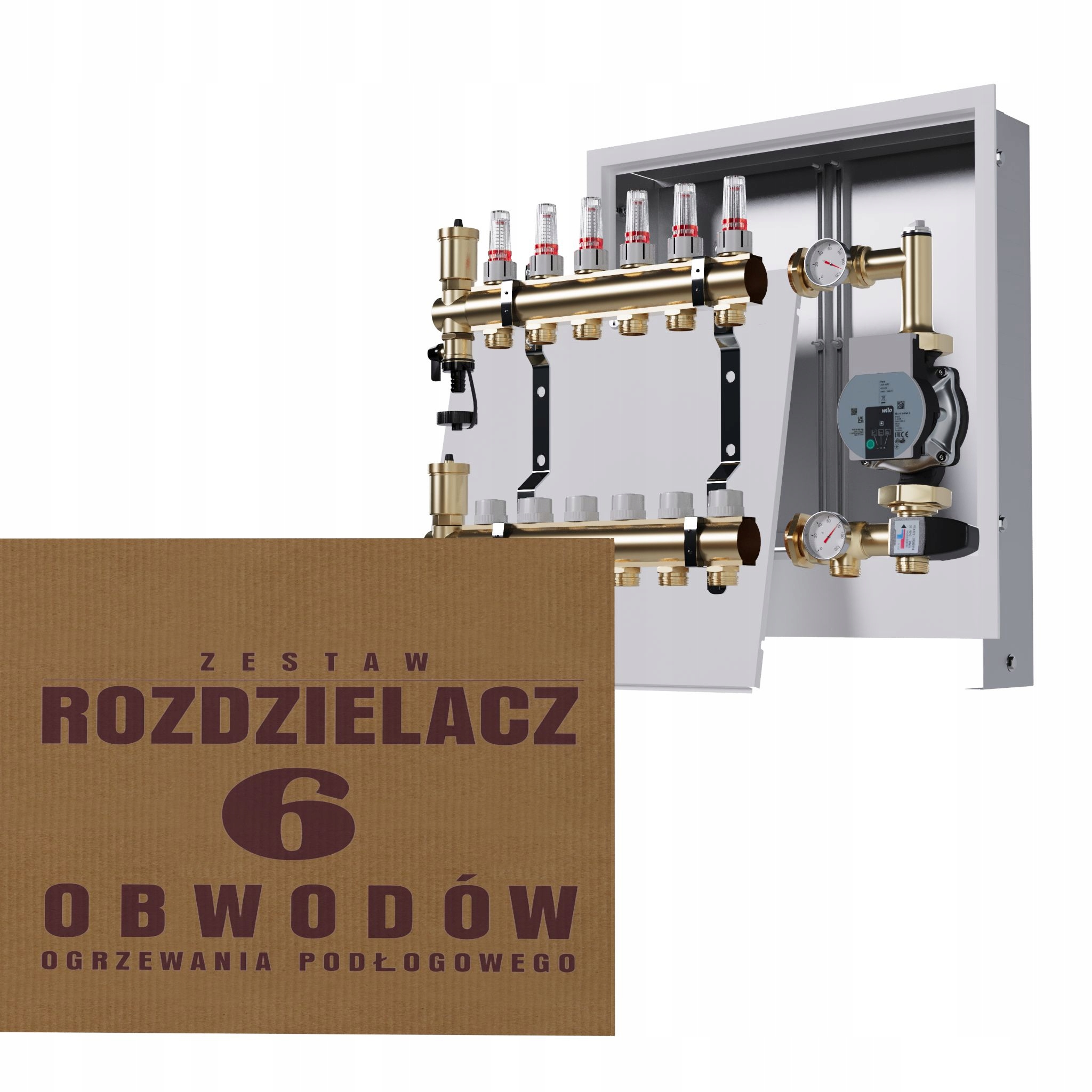 Rozdělovač pro podlahu 6 okruhů se skupinou Wilo podomítkový box