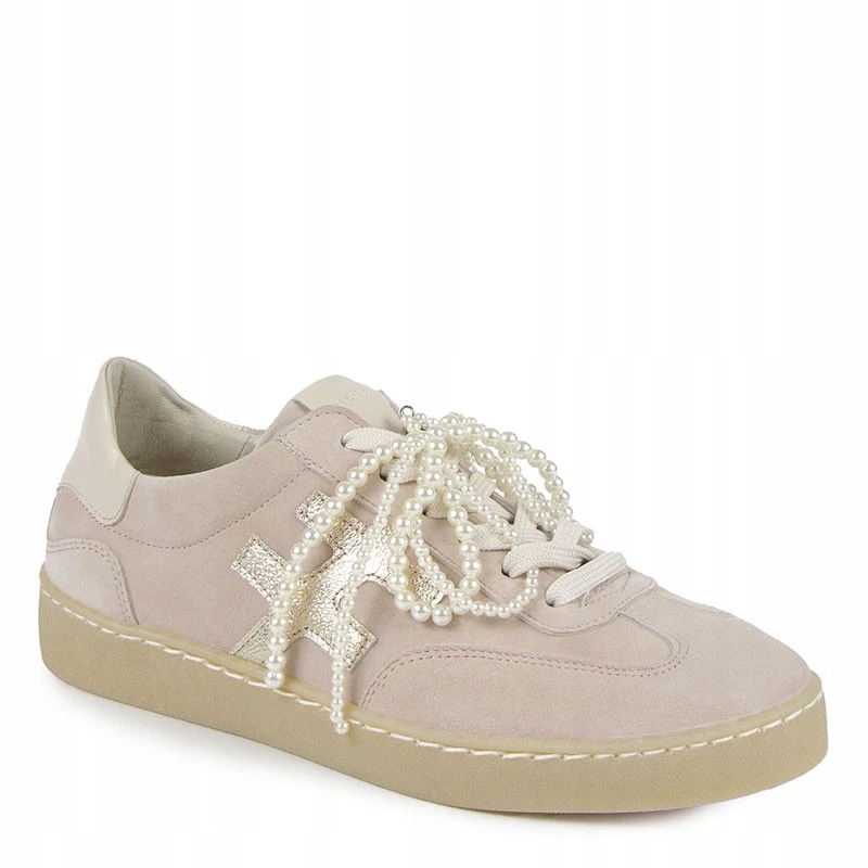 Karino 5704 Pudrové Kožené Tenisky S Ozdobou 40