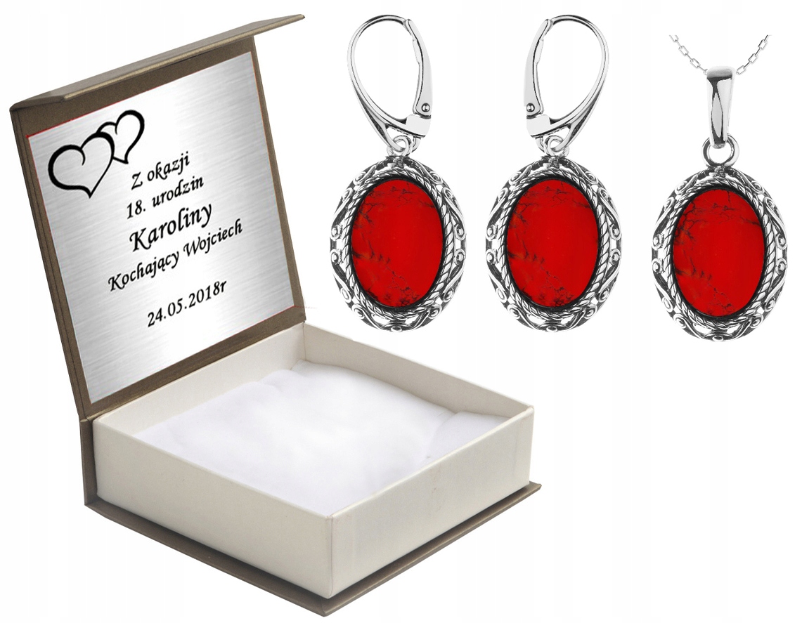 

Komplet Srebrnej Biżuterii Z Koralami Na Prezent