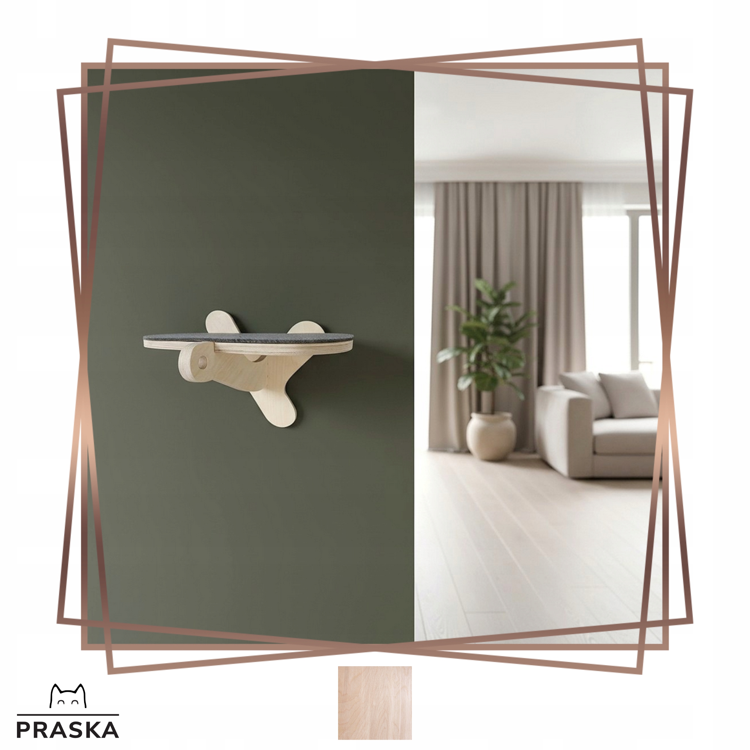 Levně Pražská police škrabadlo Step Olivka na zeď pro kočky s plstí, překližka Natural