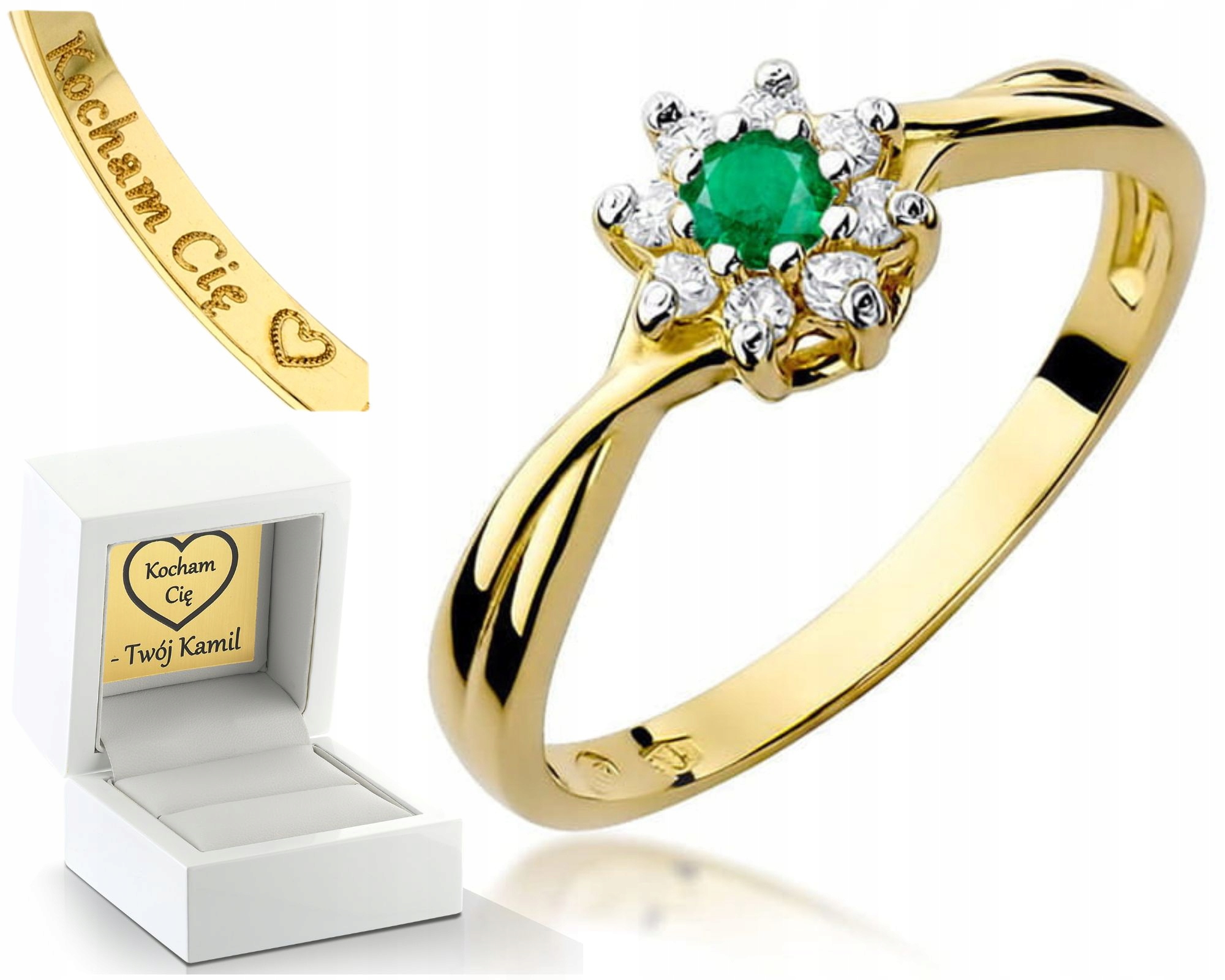 Zlatý Prstýnek Smaragd Brilianty 585 Gravírování