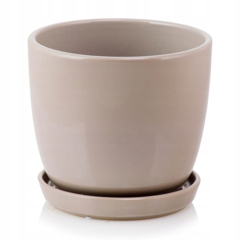 

Szarobeżowa doniczka ceramiczna z podstawką 13 cm
