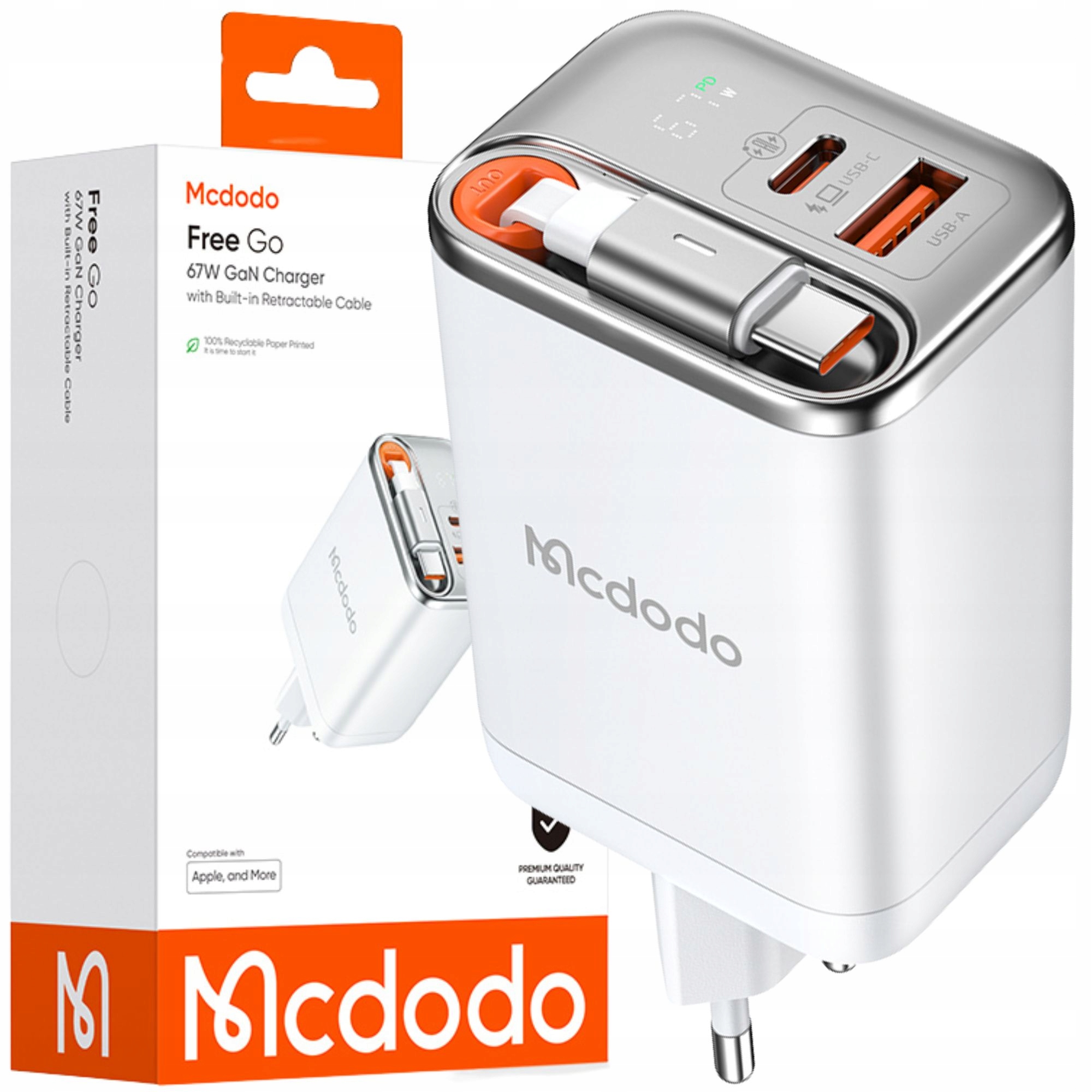 Mcdodo Rychlá Síťová Nabíječka Napájecí Adaptér 2X Usb-c Usb-a Pd Gan 67W Bílá